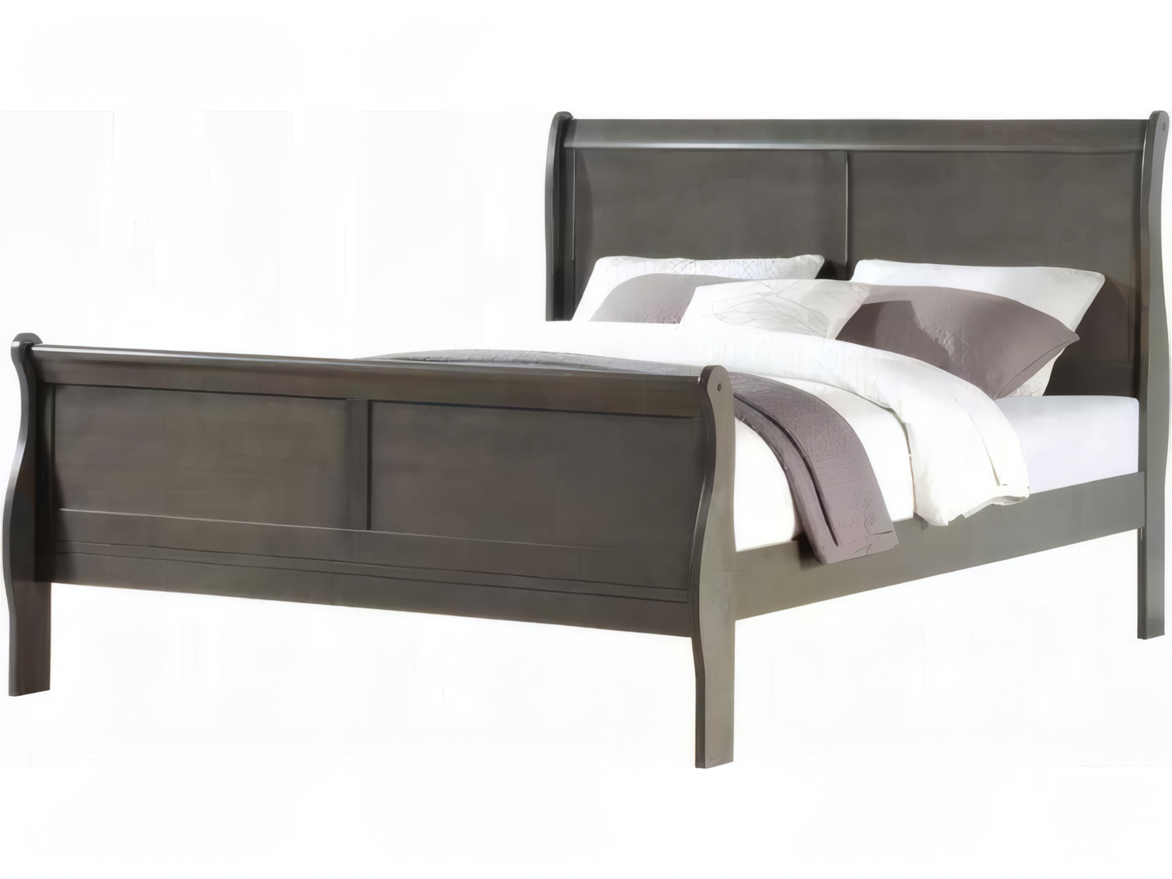 Louis Philippe Dark Gray Pine Wood King Sleigh Bed