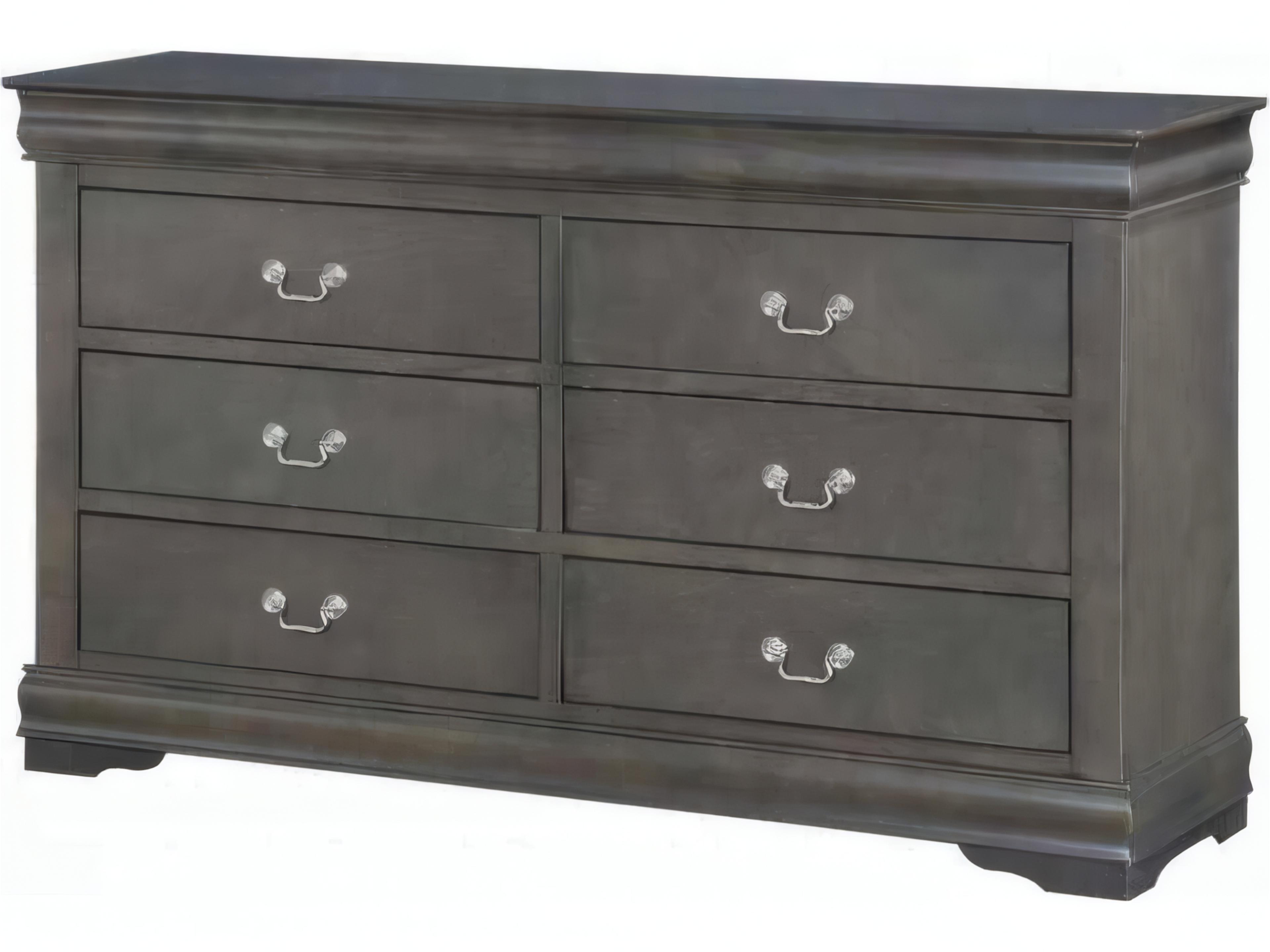 Louis Philippe 6-Drawer Dresser in Dark Gray Finish