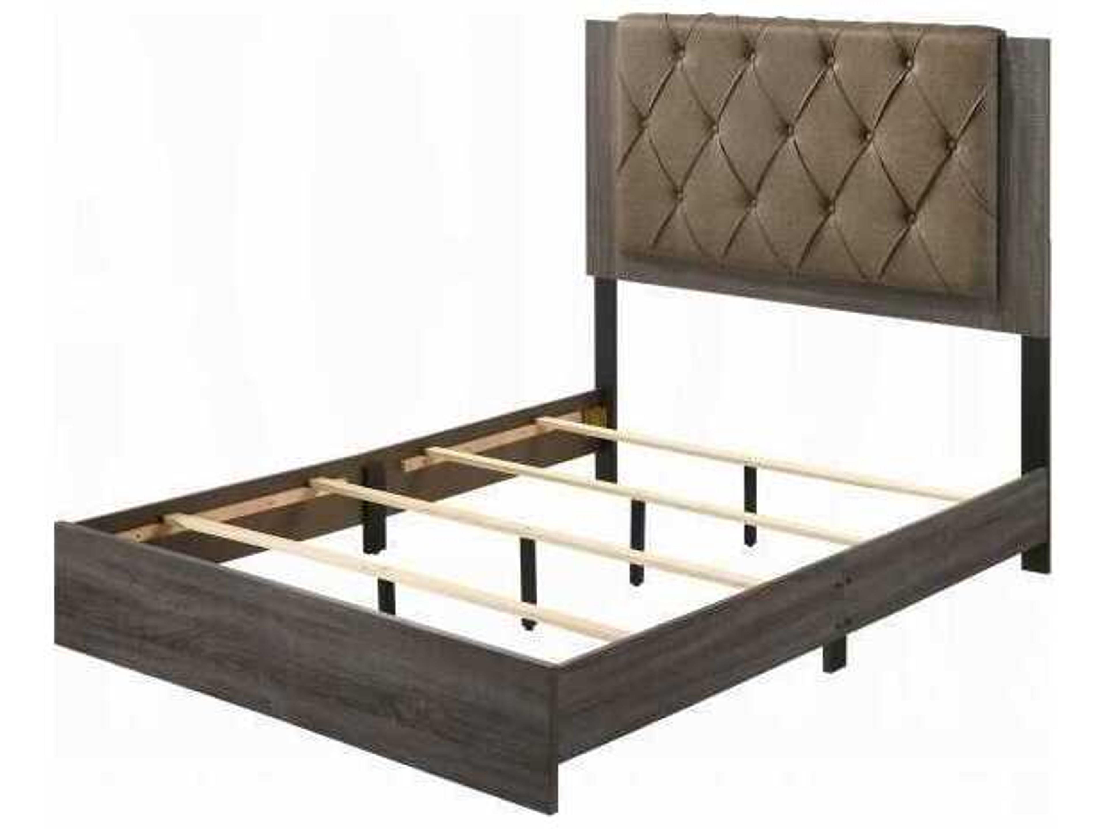 Avantika Fabric Rustic Gray Oak Wood Upholstered King Platform Bed