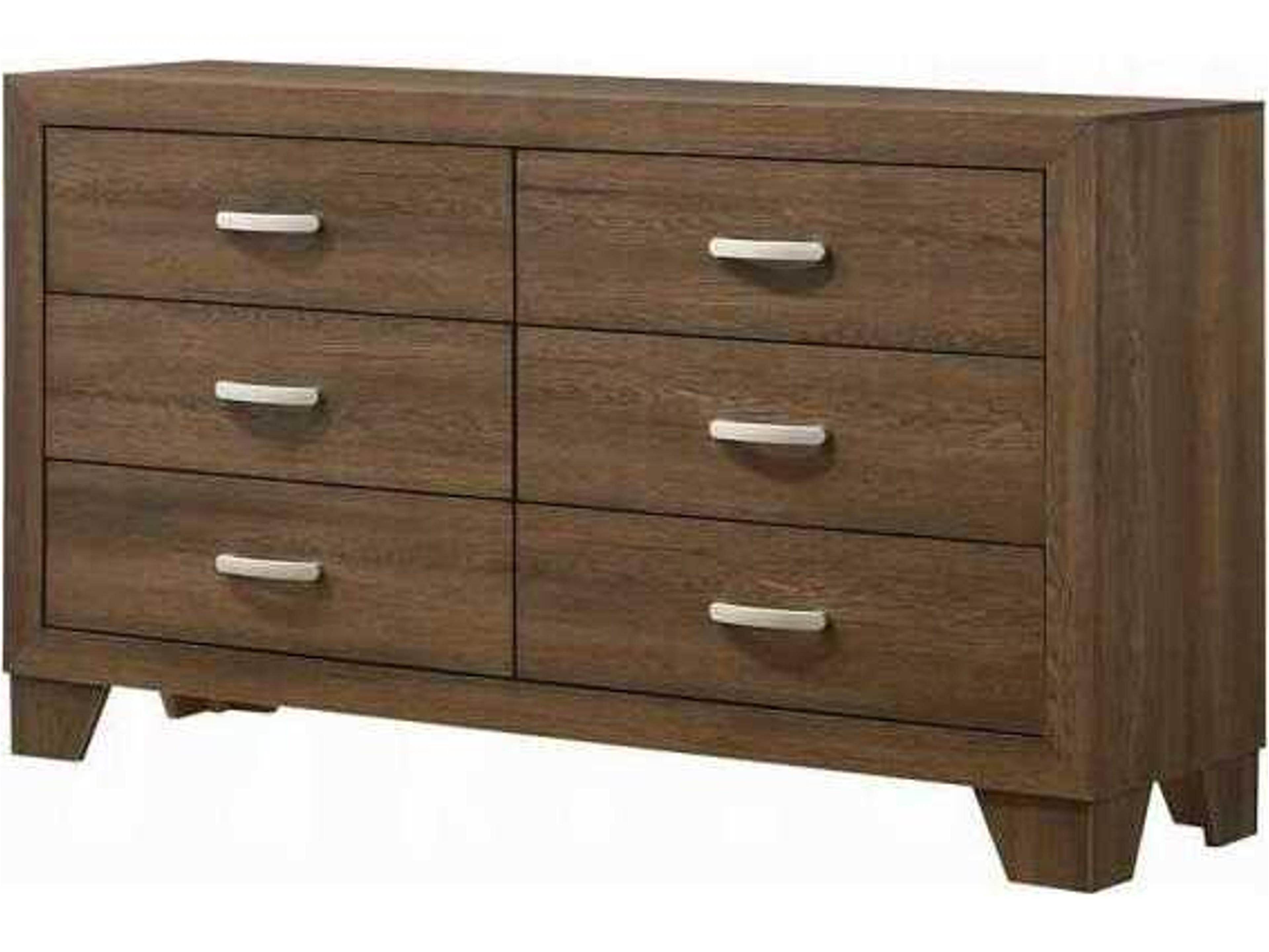 Miquell 6-Drawers Brown Oak Wood Double Dresser