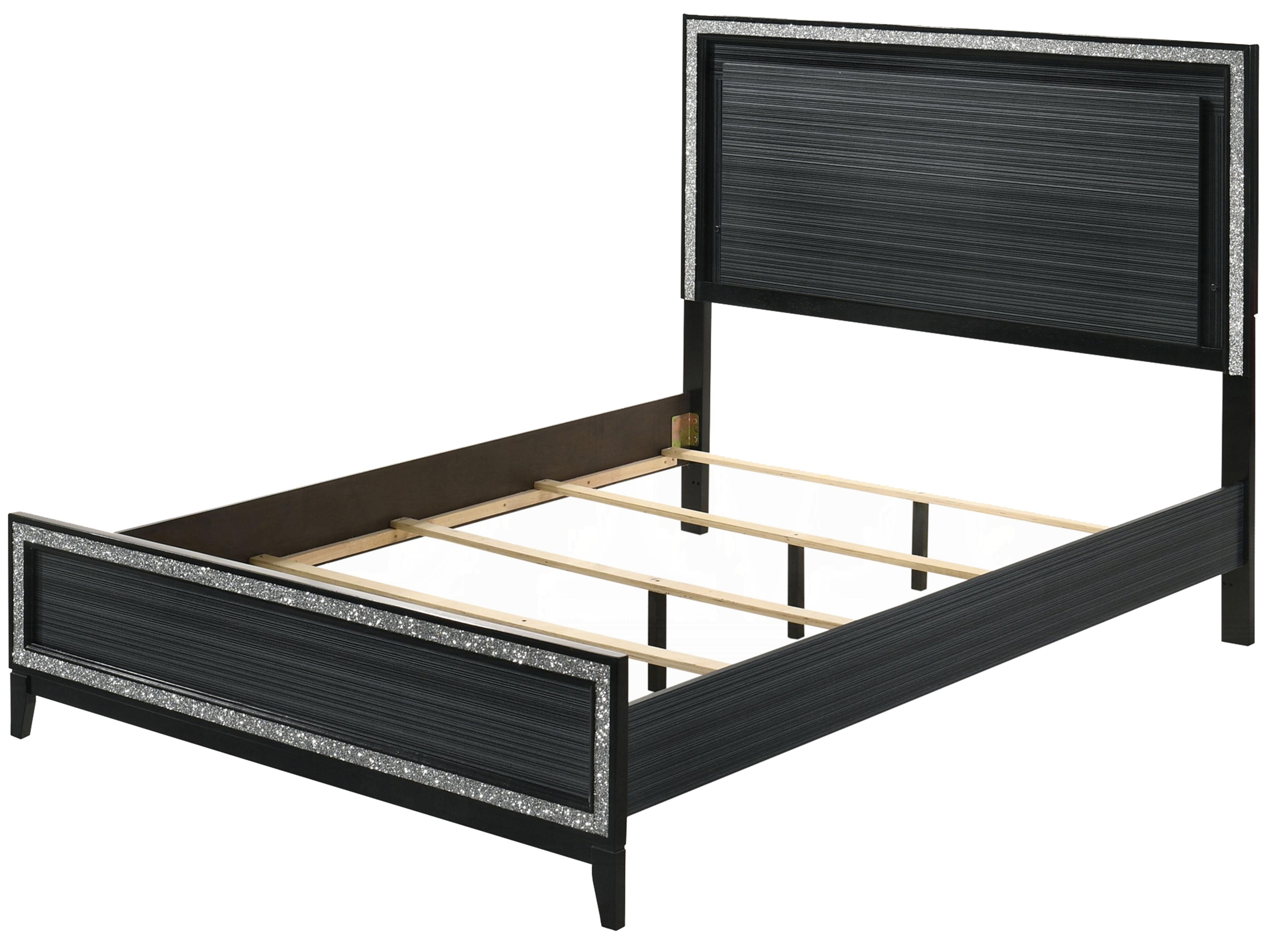 Haiden Led Weathered Black Plywood Wood King Panel Bed