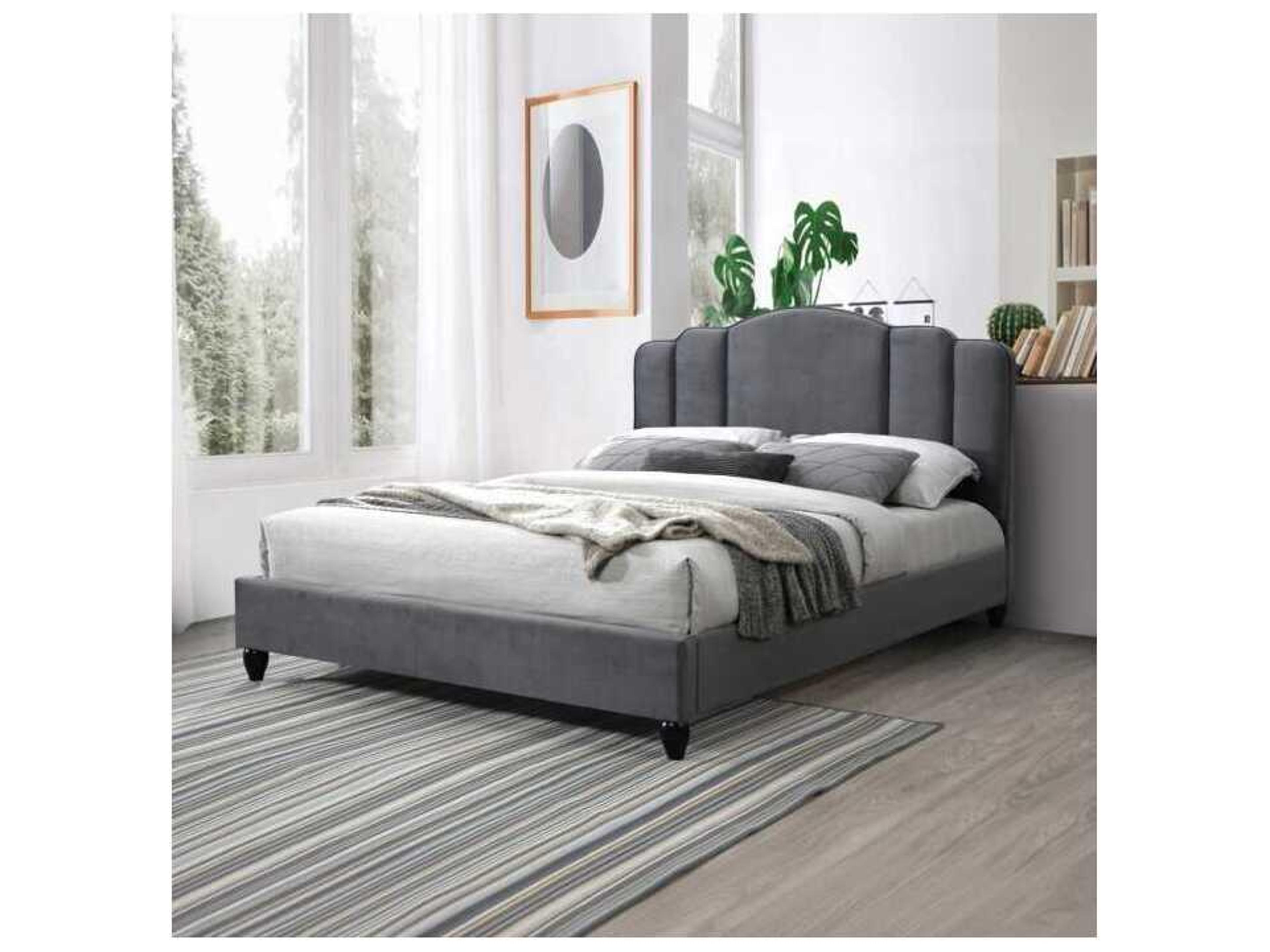 Acme Furniture Giada Charcoal Fabric Gray Rubberwood Upholstered King Platform Bed