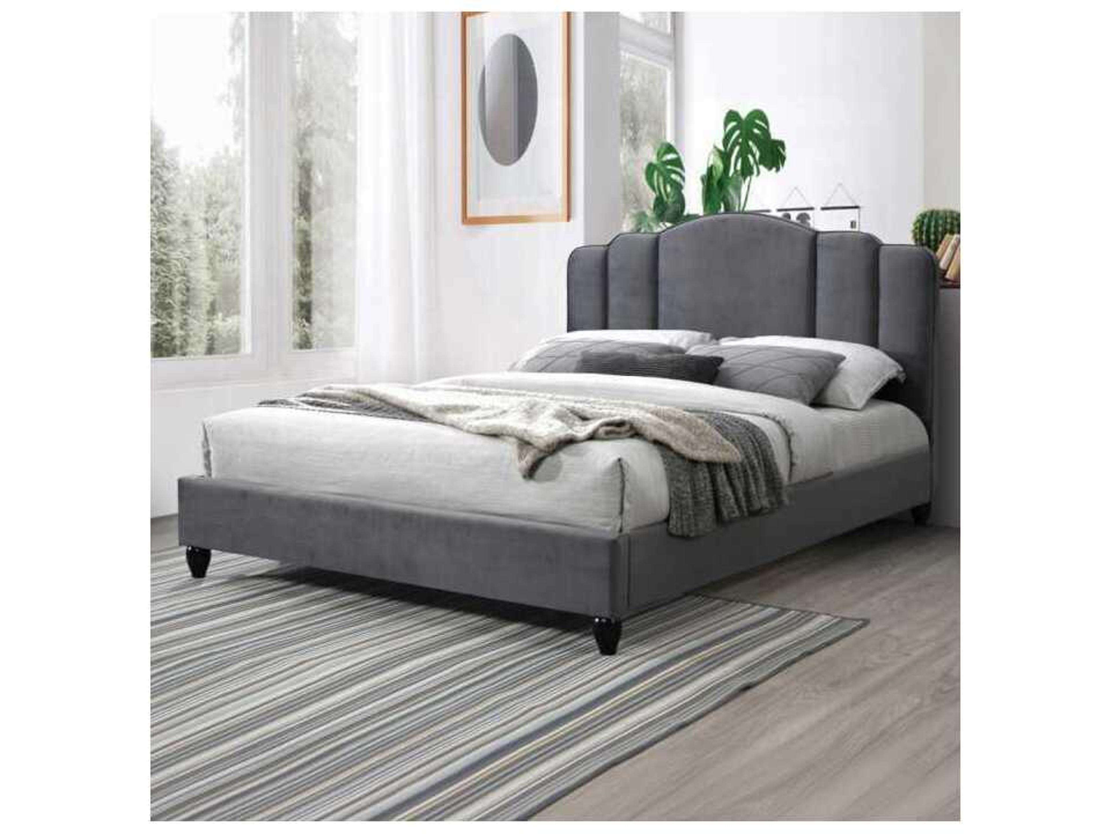 Acme Furniture Giada Charcoal Fabric Gray Rubberwood Upholstered King Platform Bed