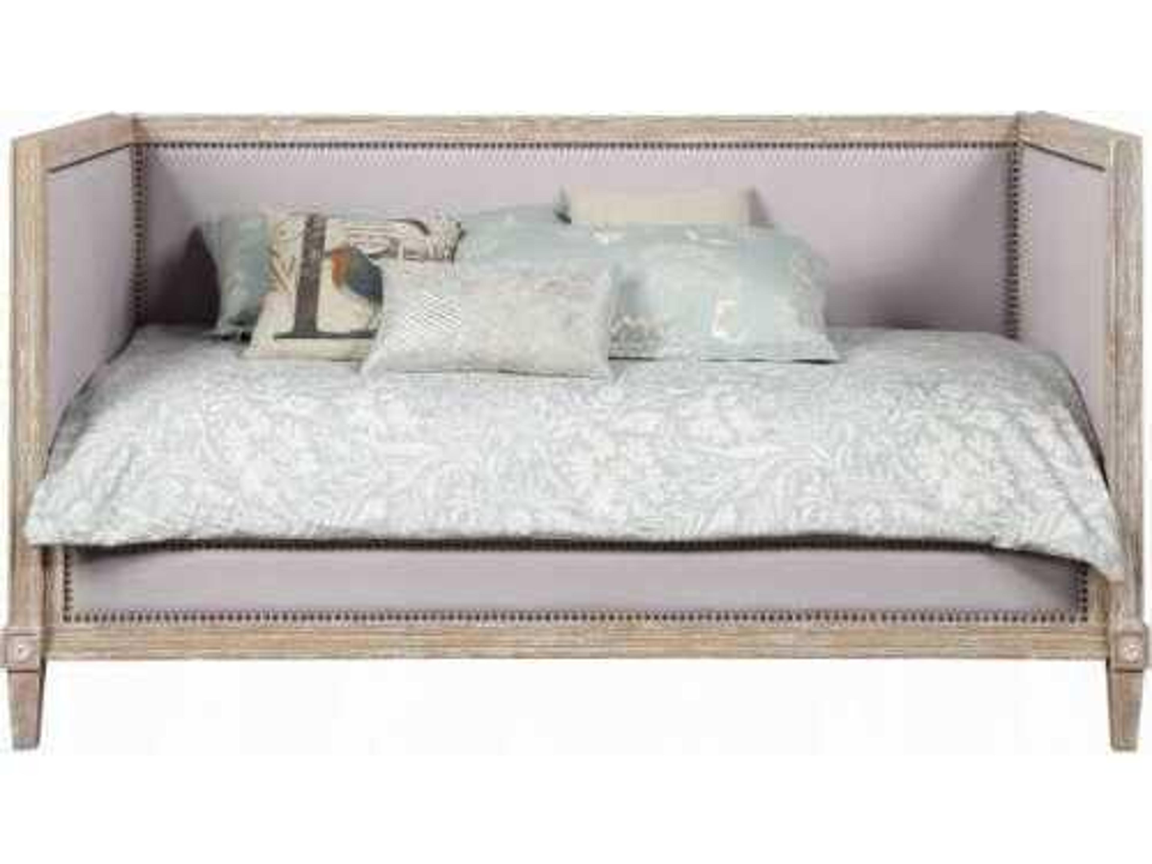 Charlton Weathered Oak Beige Pine Wood Upholstered Twin Daybed Bed