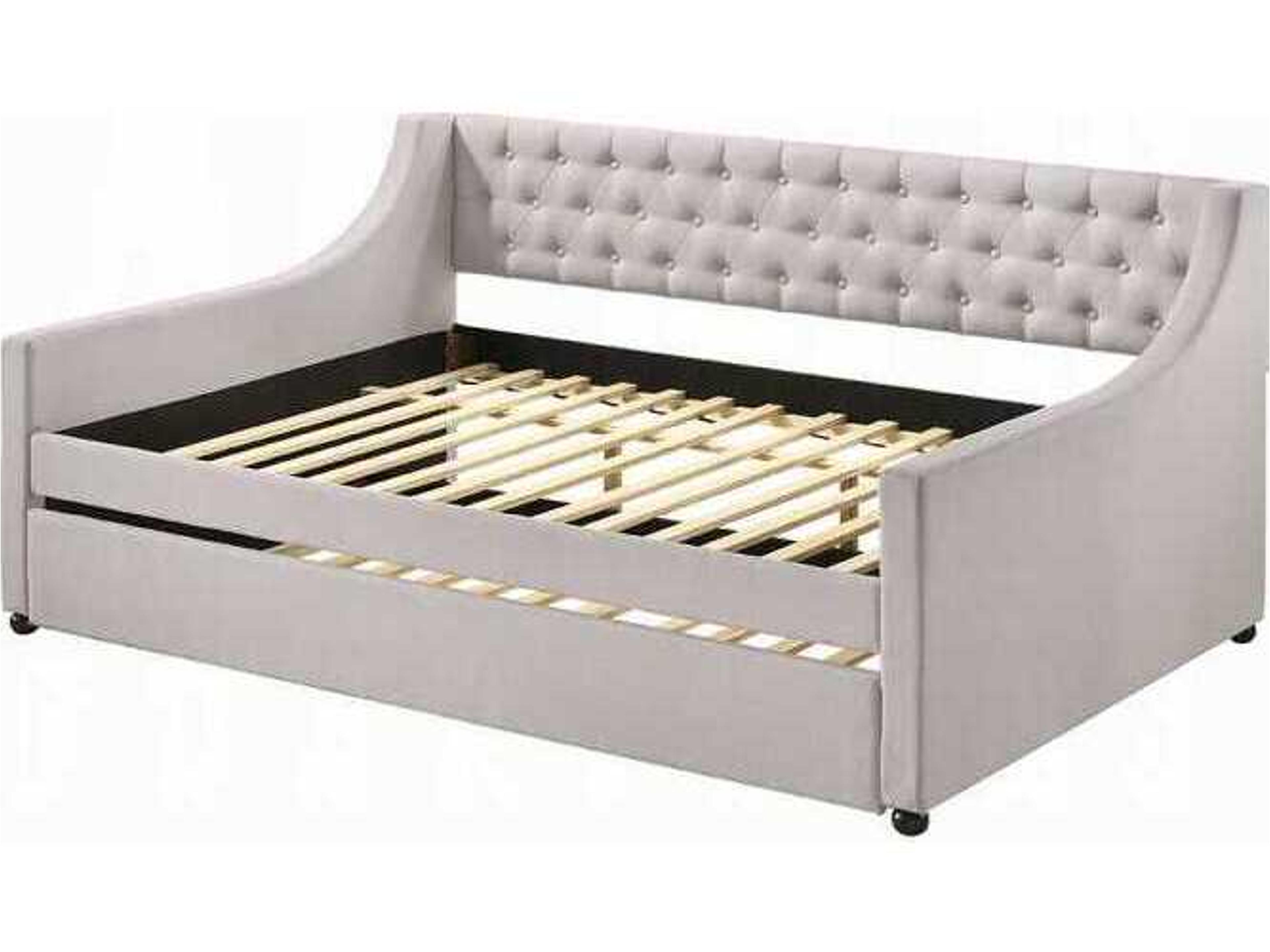 Lianna Fog Fabric Gray Rubberwood Upholstered Full Daybed Bed
