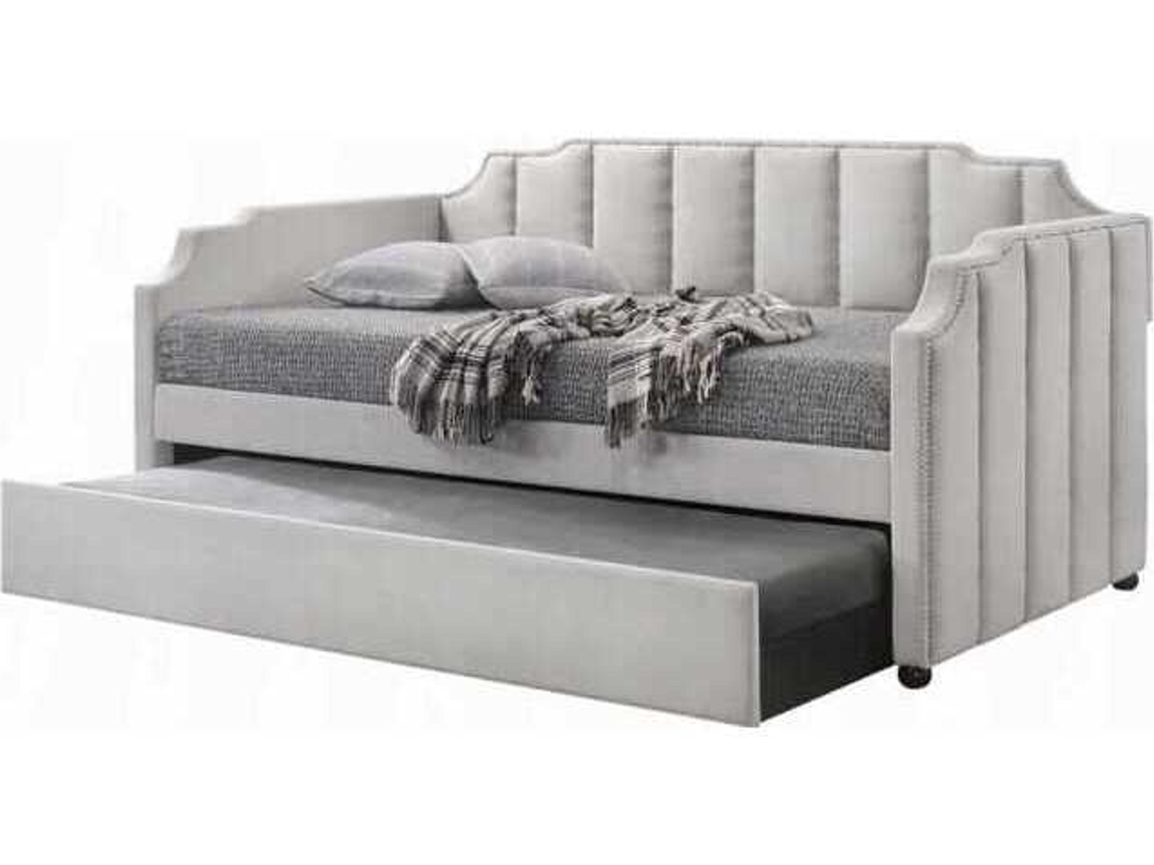 Peridot Dove Gray Velvet Rubberwood Upholstered Twin Daybed Bed