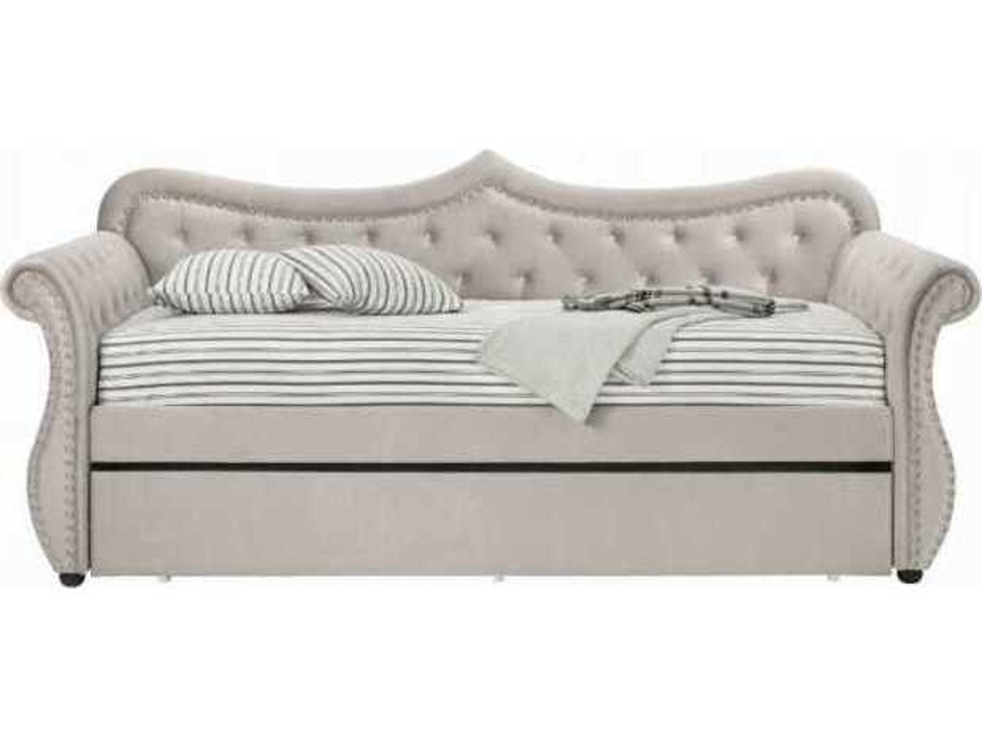 Acme Furniture Adkins Beige Linen Rubberwood Upholstered Twin Daybed Bed