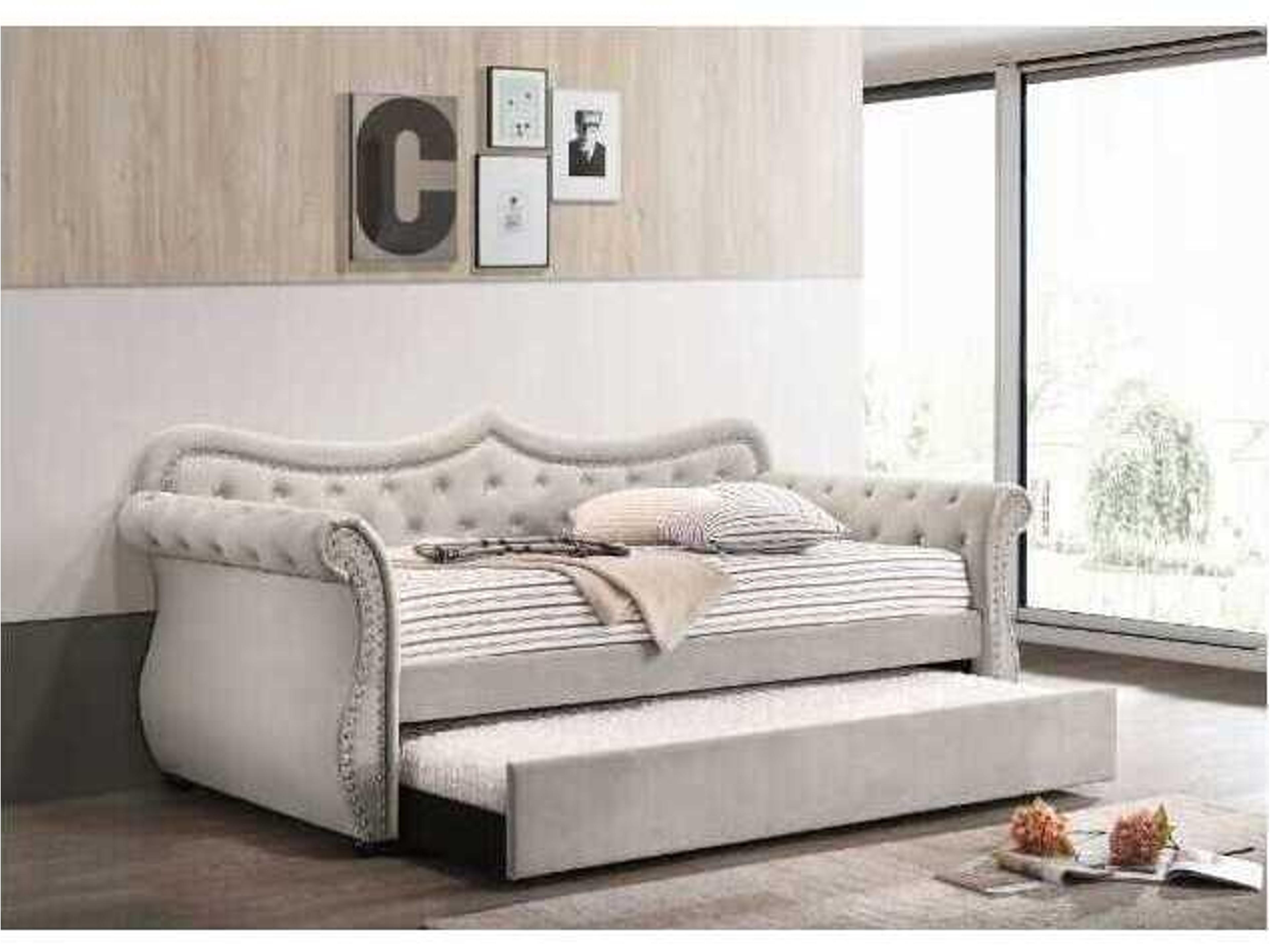 Acme Furniture Adkins Beige Linen Rubberwood Upholstered Twin Daybed Bed