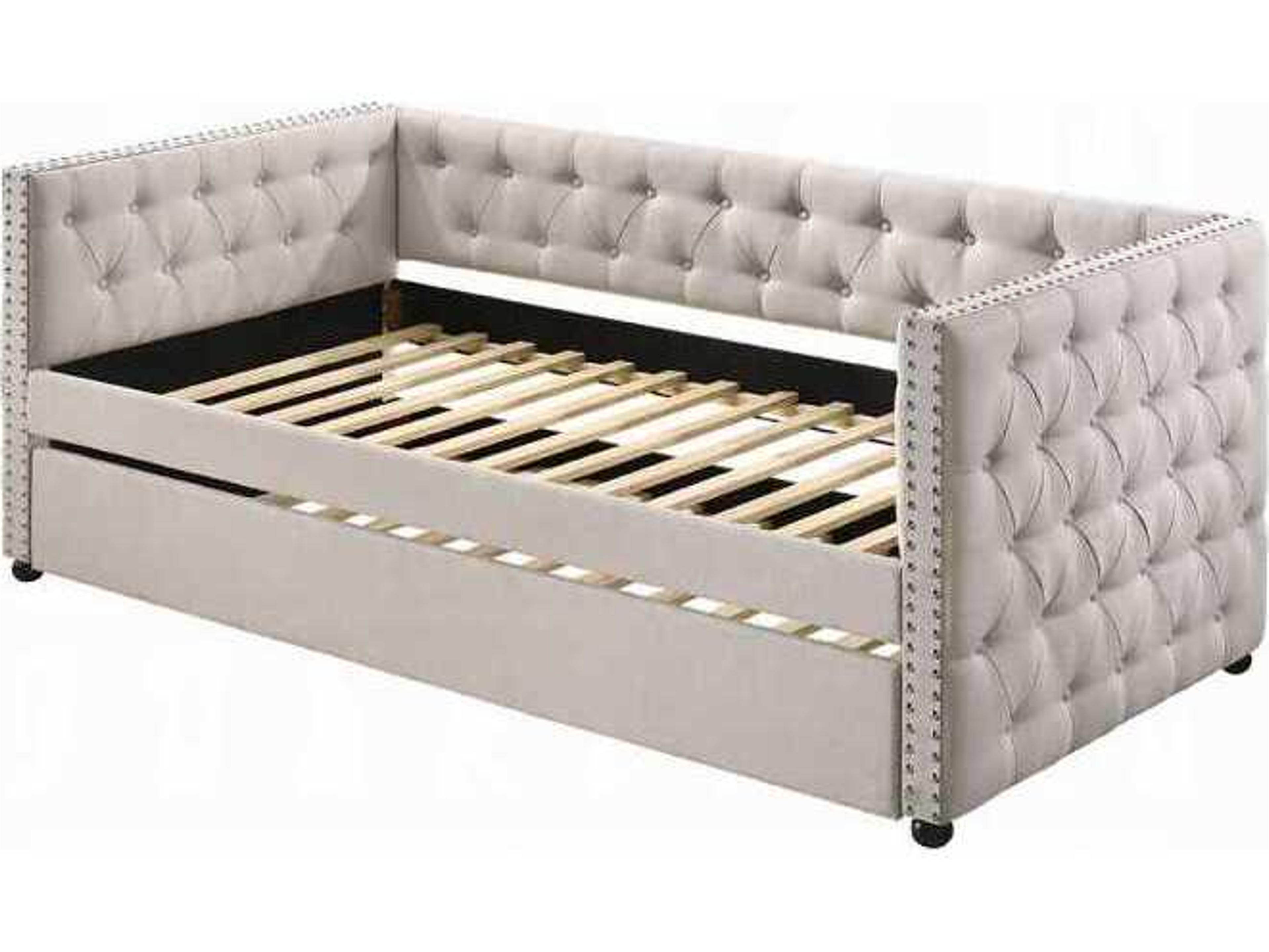 Romona Beige Fabric Rubberwood Upholstered Full Daybed Bed