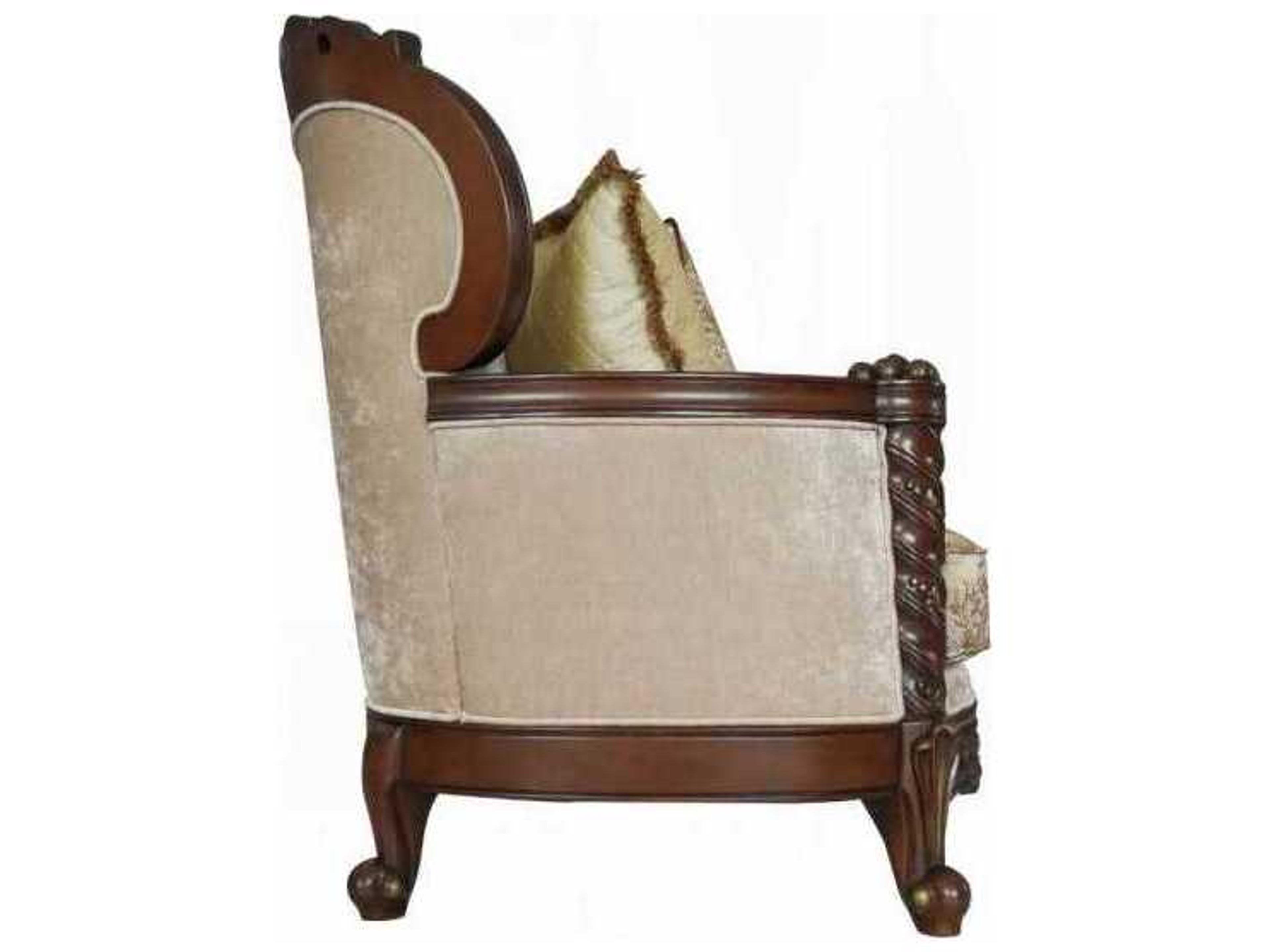 Acme Furniture Devayne Fabric Dark Walnut Beige Upholstered Sofa