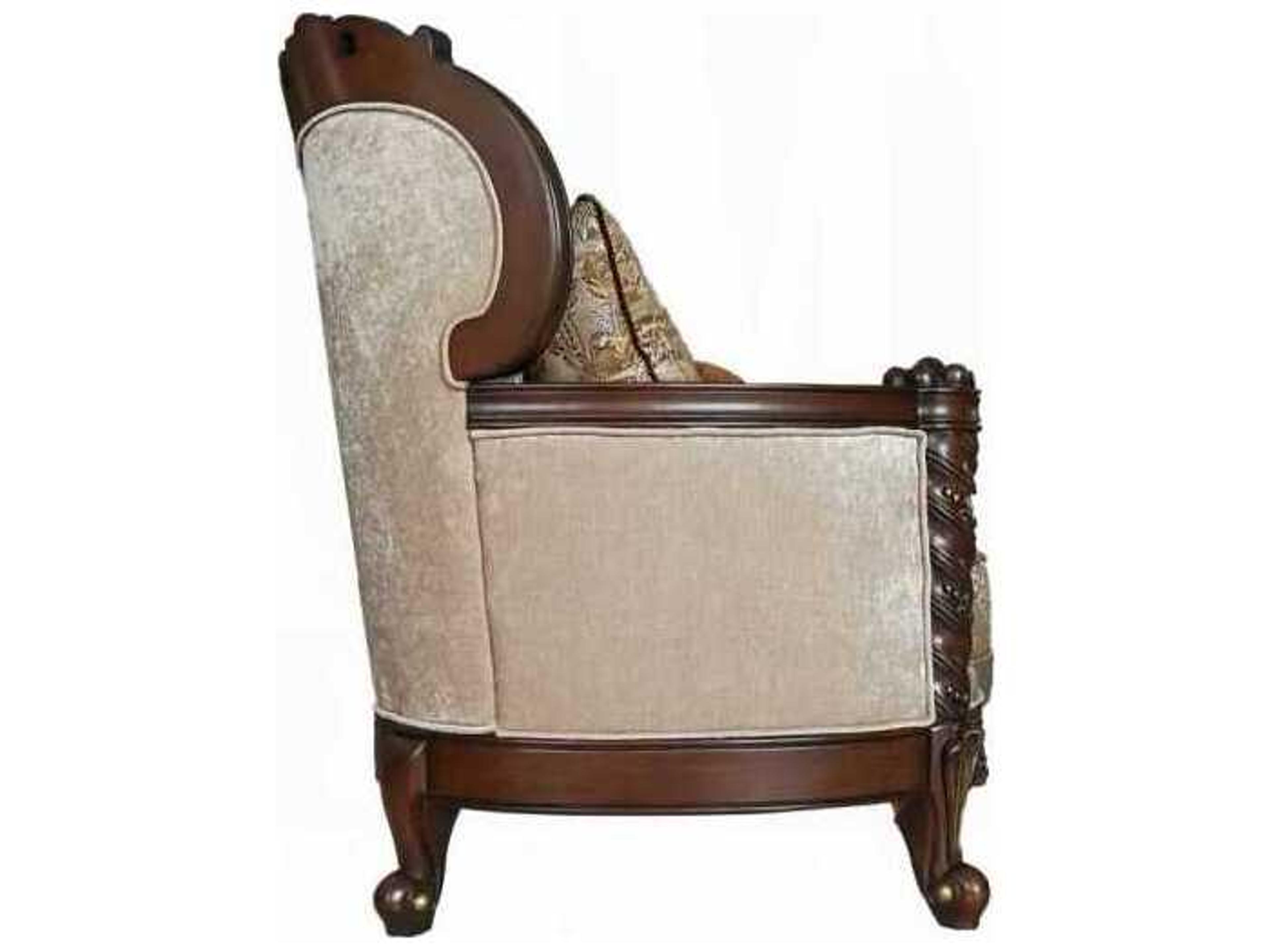 Acme Furniture Devayne Fabric Dark Walnut Beige Upholstered Loveseat