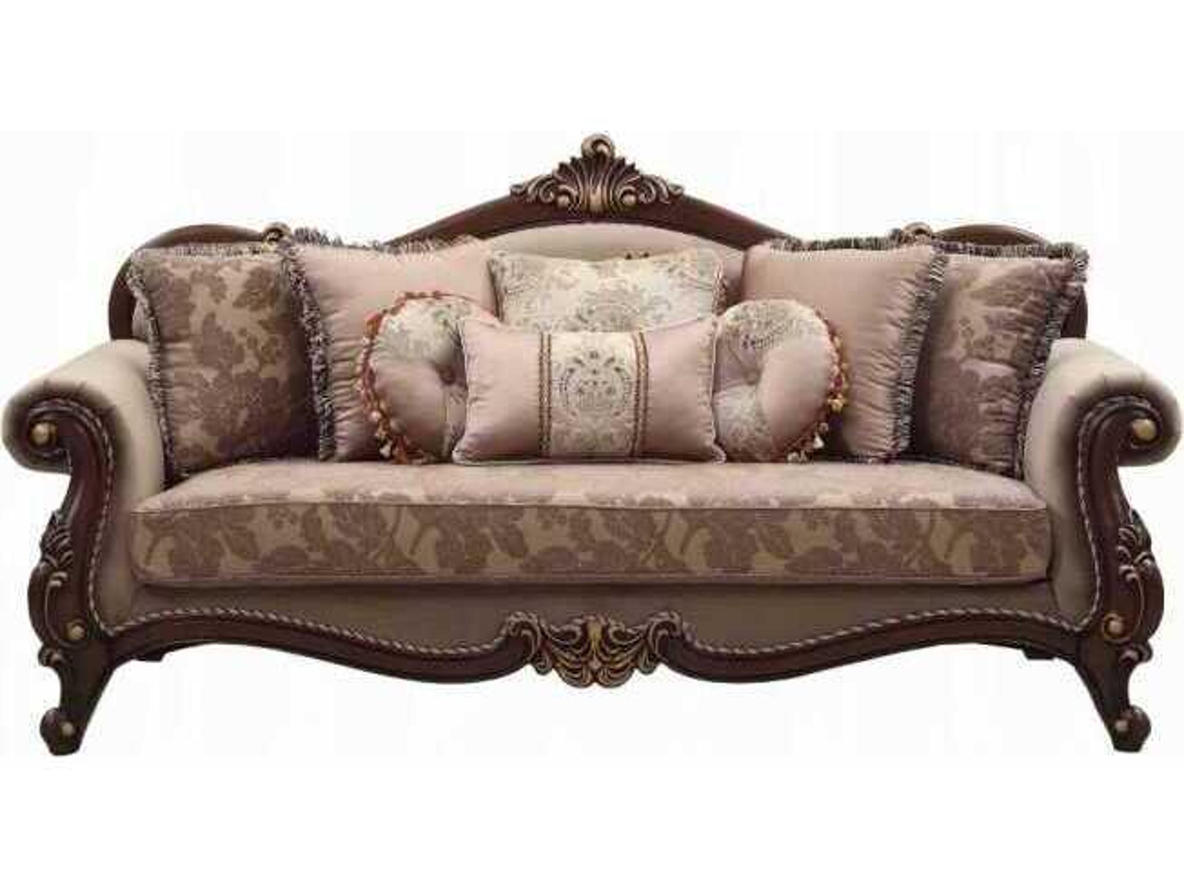 Mehadi Velvet Walnut Beige Upholstered Sofa