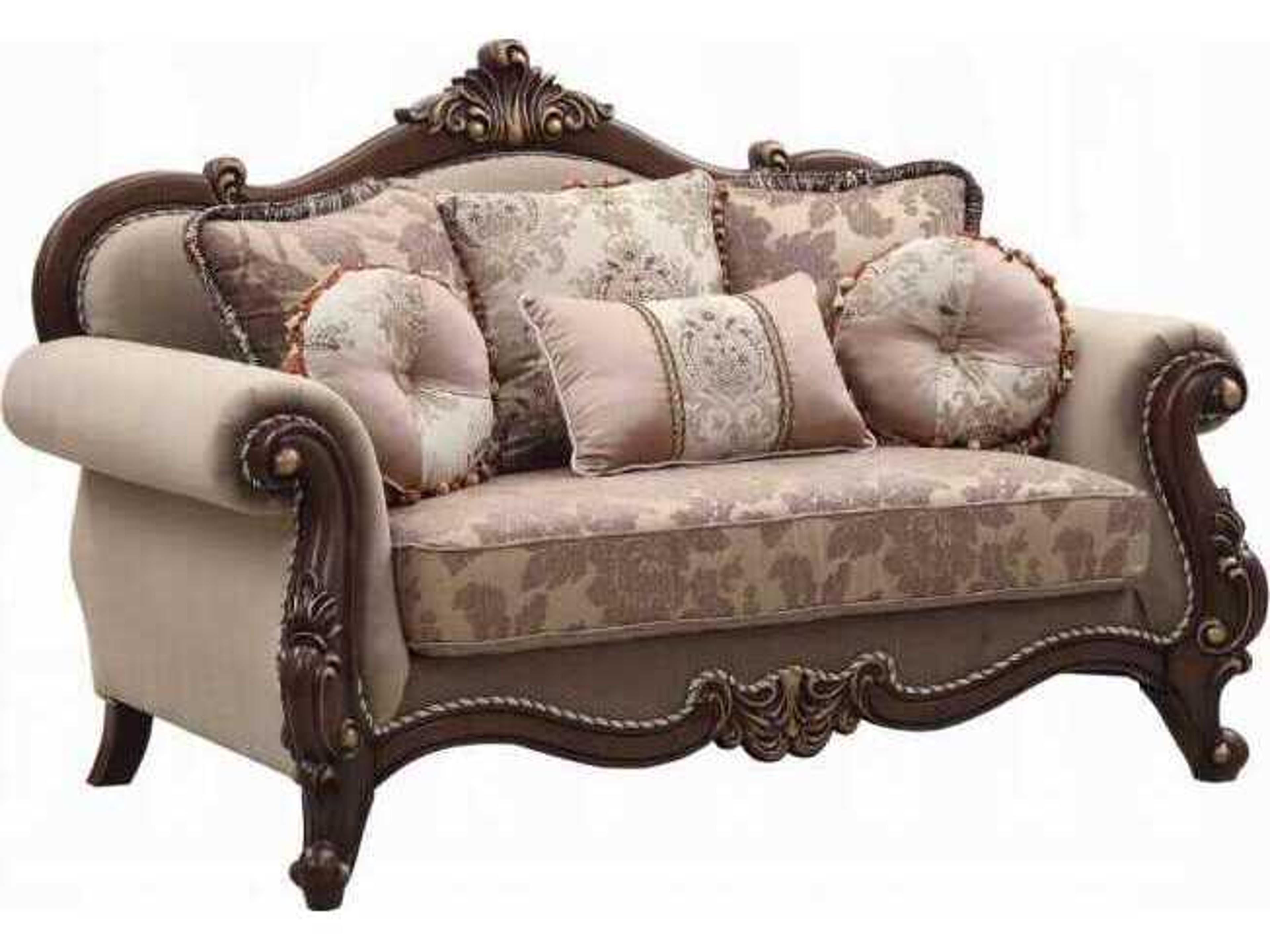 Mehadi Velvet Walnut Beige Upholstered Loveseat
