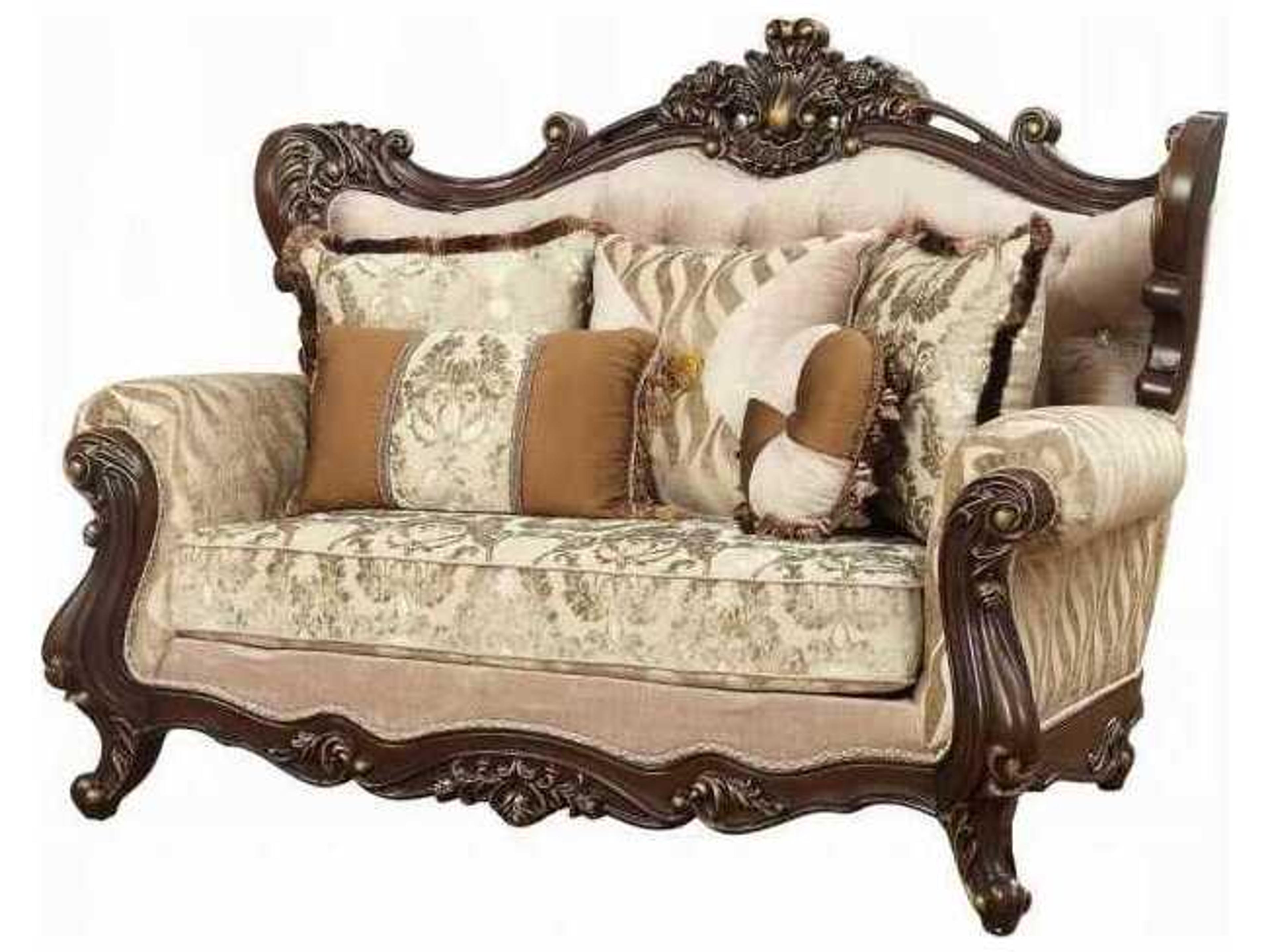 Fabric Walnut Beige Upholstered Loveseat