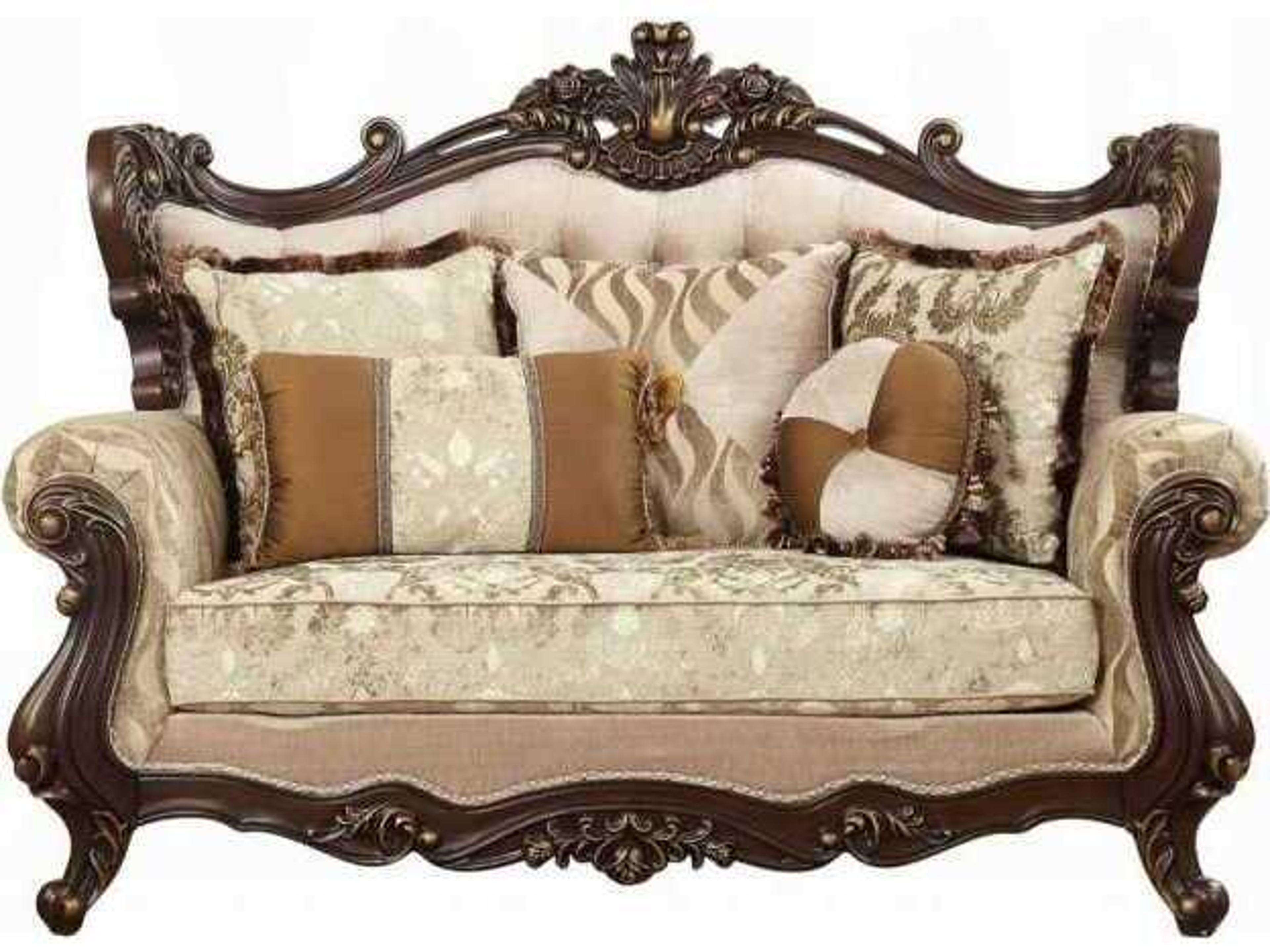 Acme Furniture Fabric Walnut Beige Upholstered Loveseat