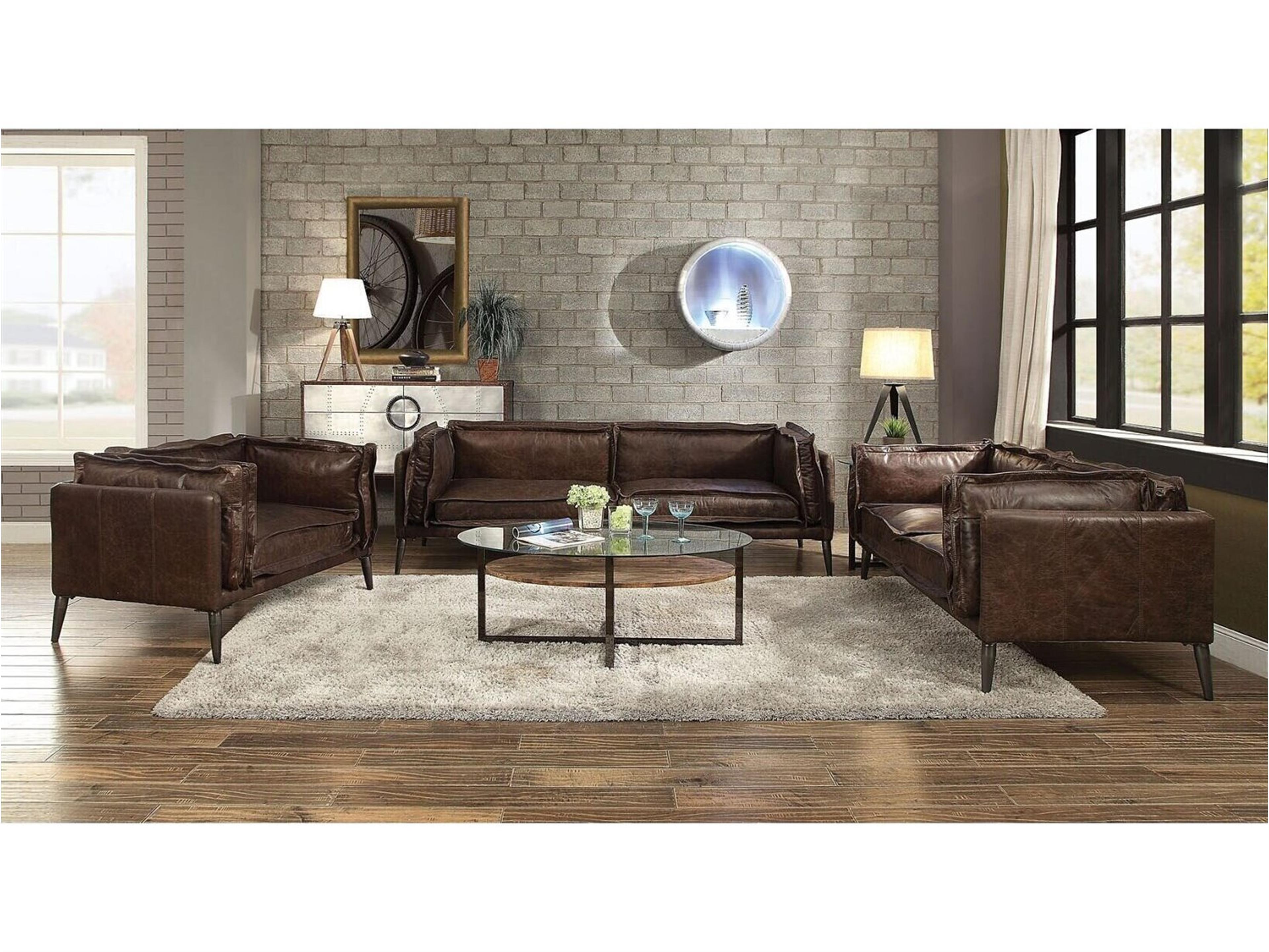 Acme Furniture Porchester Distress Chocolate Brown Leather Loveseat