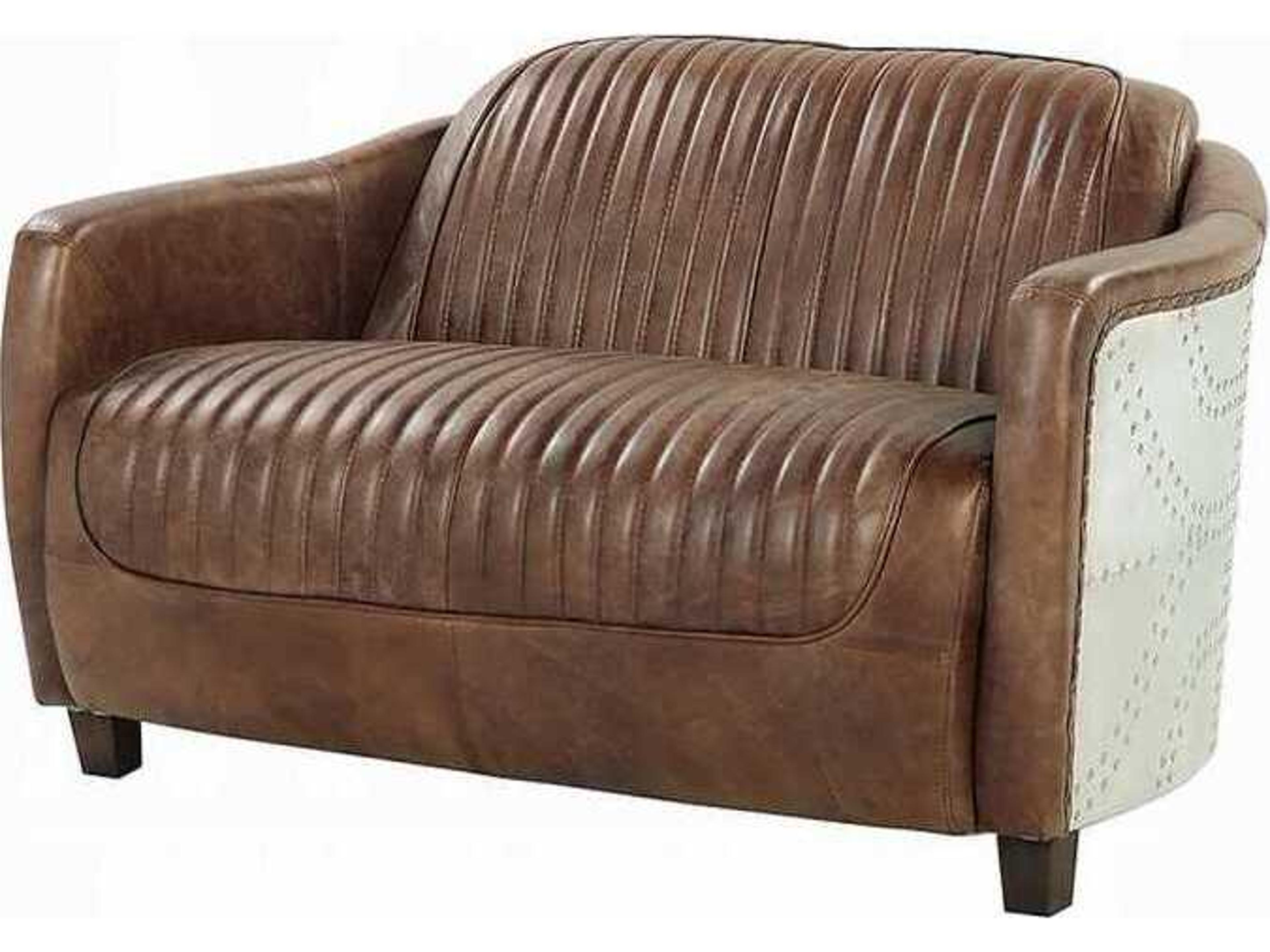 Brancaster Retro Brown Leather Loveseat