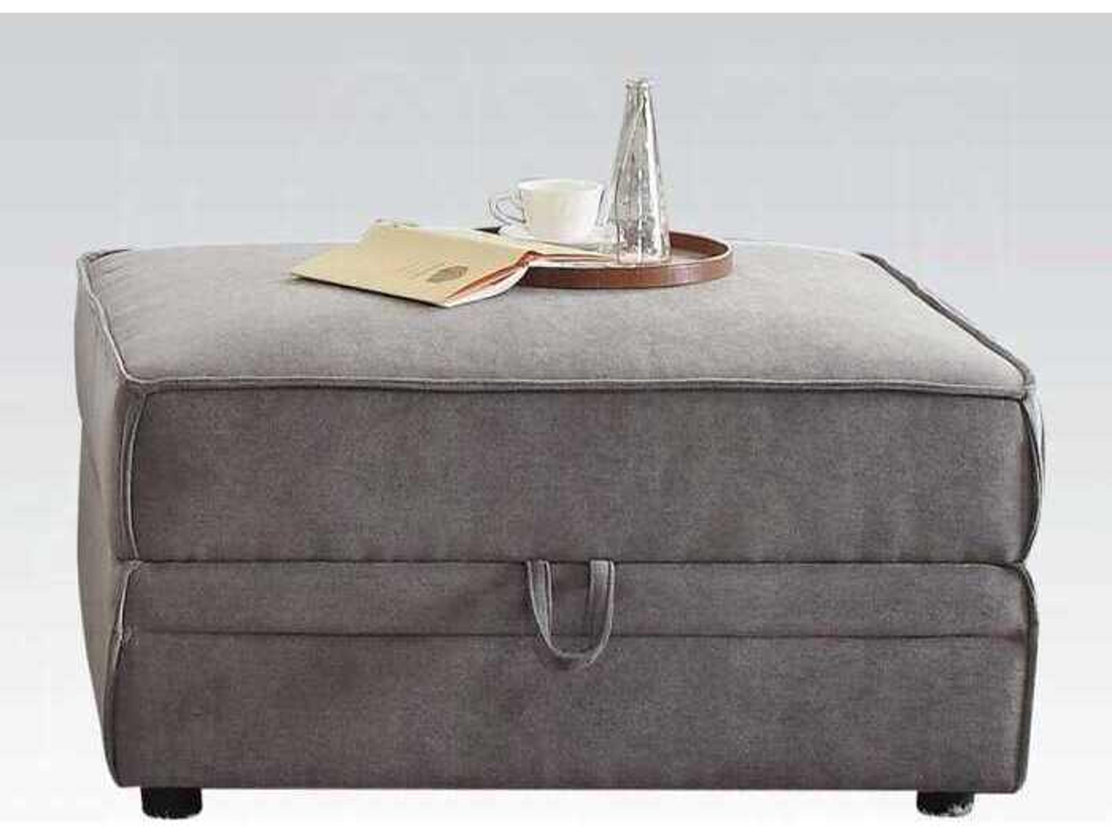 Gray Velvet Upholstered Ottoman