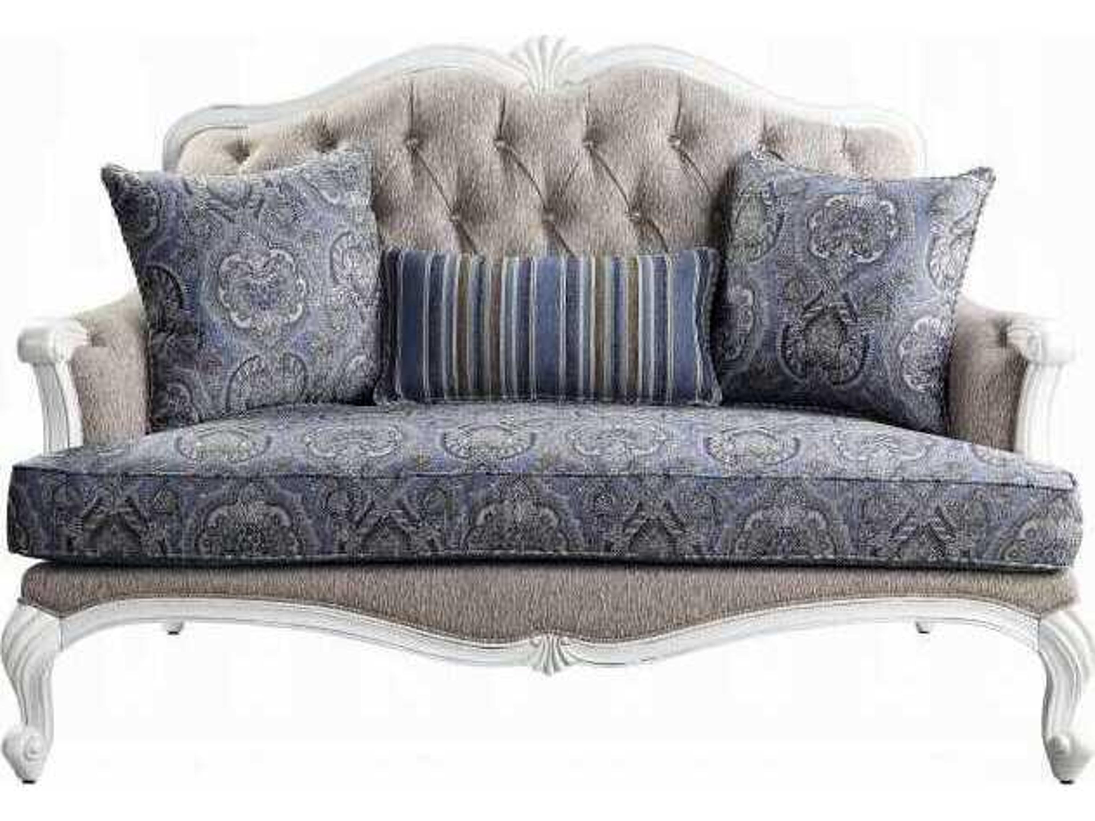 Acme Furniture Ciddrenar Fabric White Gray Upholstered Loveseat