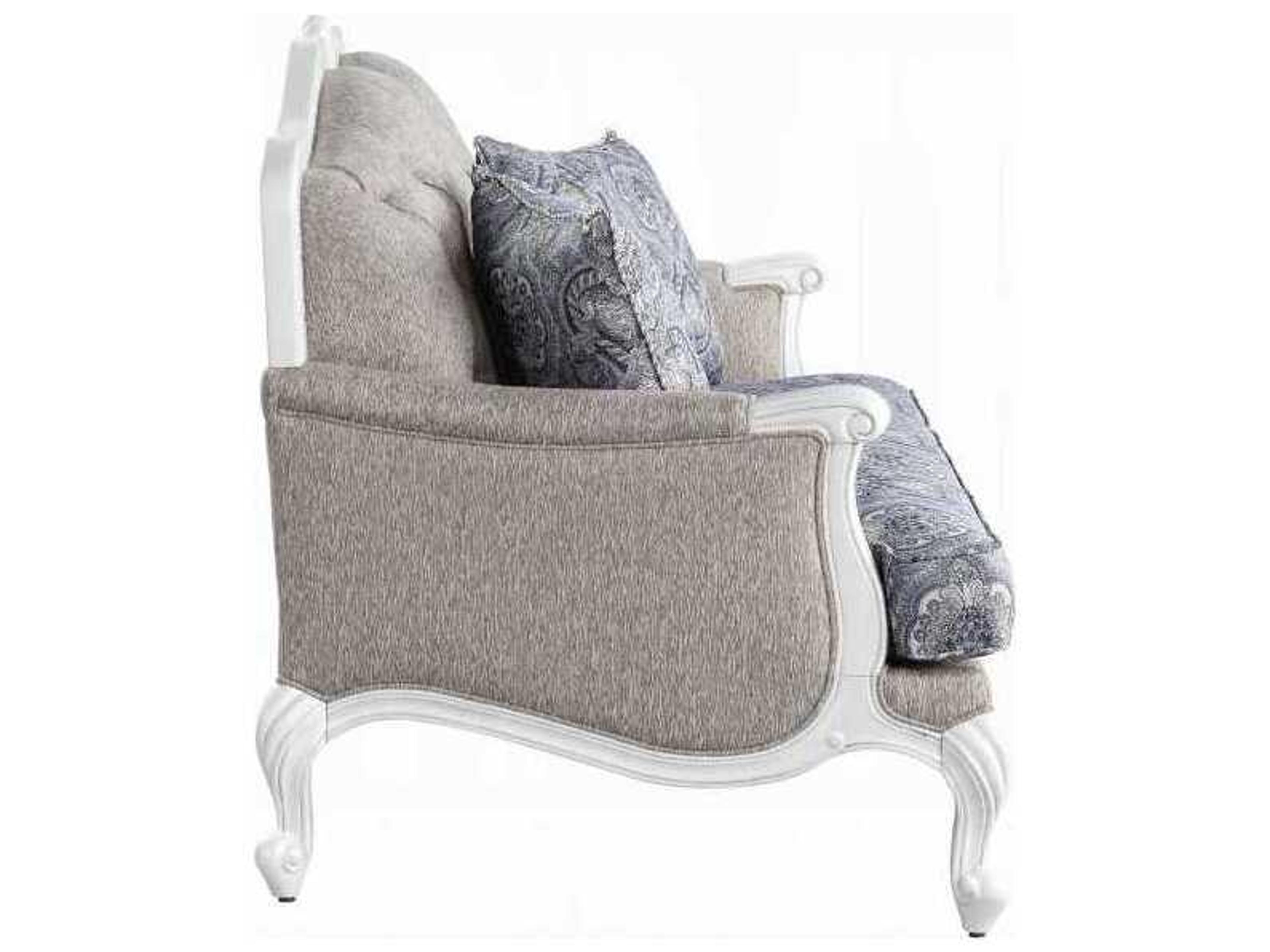 Acme Furniture Ciddrenar Fabric White Gray Upholstered Loveseat