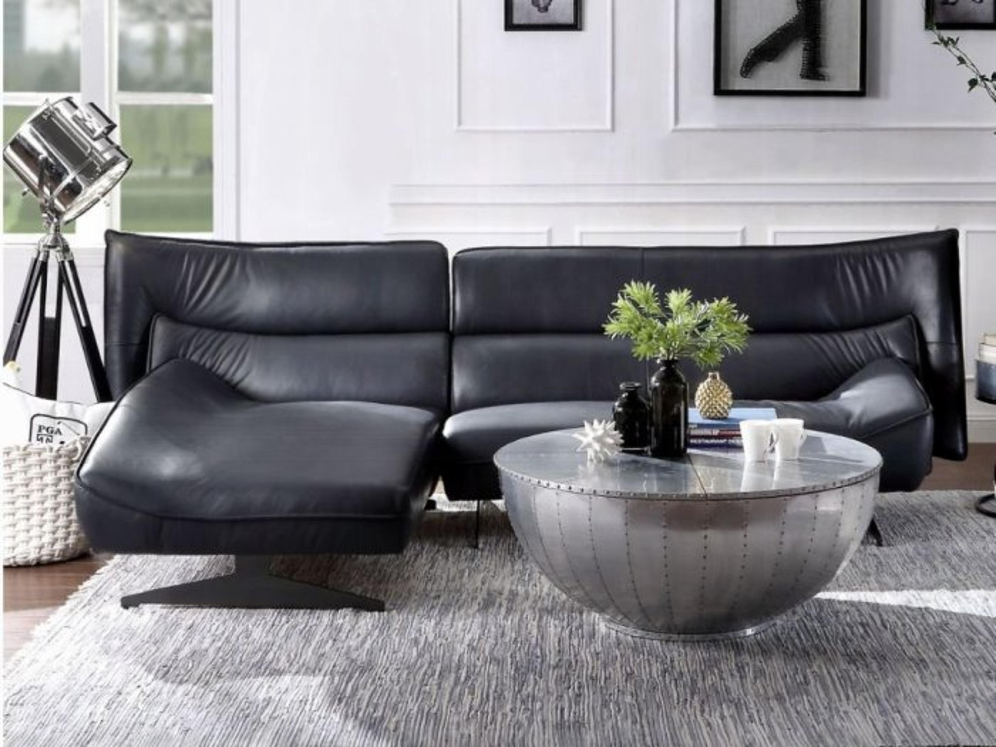 Maeko Gray Black Leather Sofa