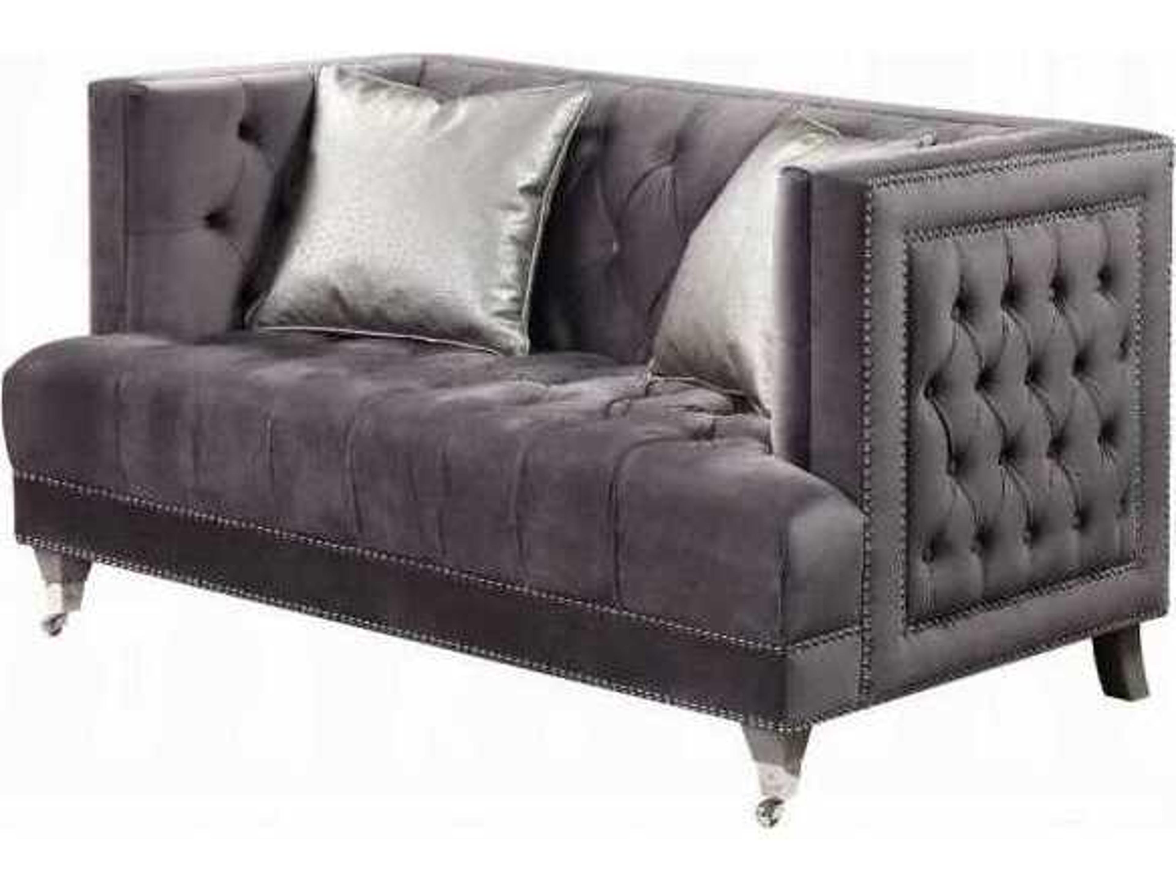 Hegio Gray Velvet Upholstered Loveseat