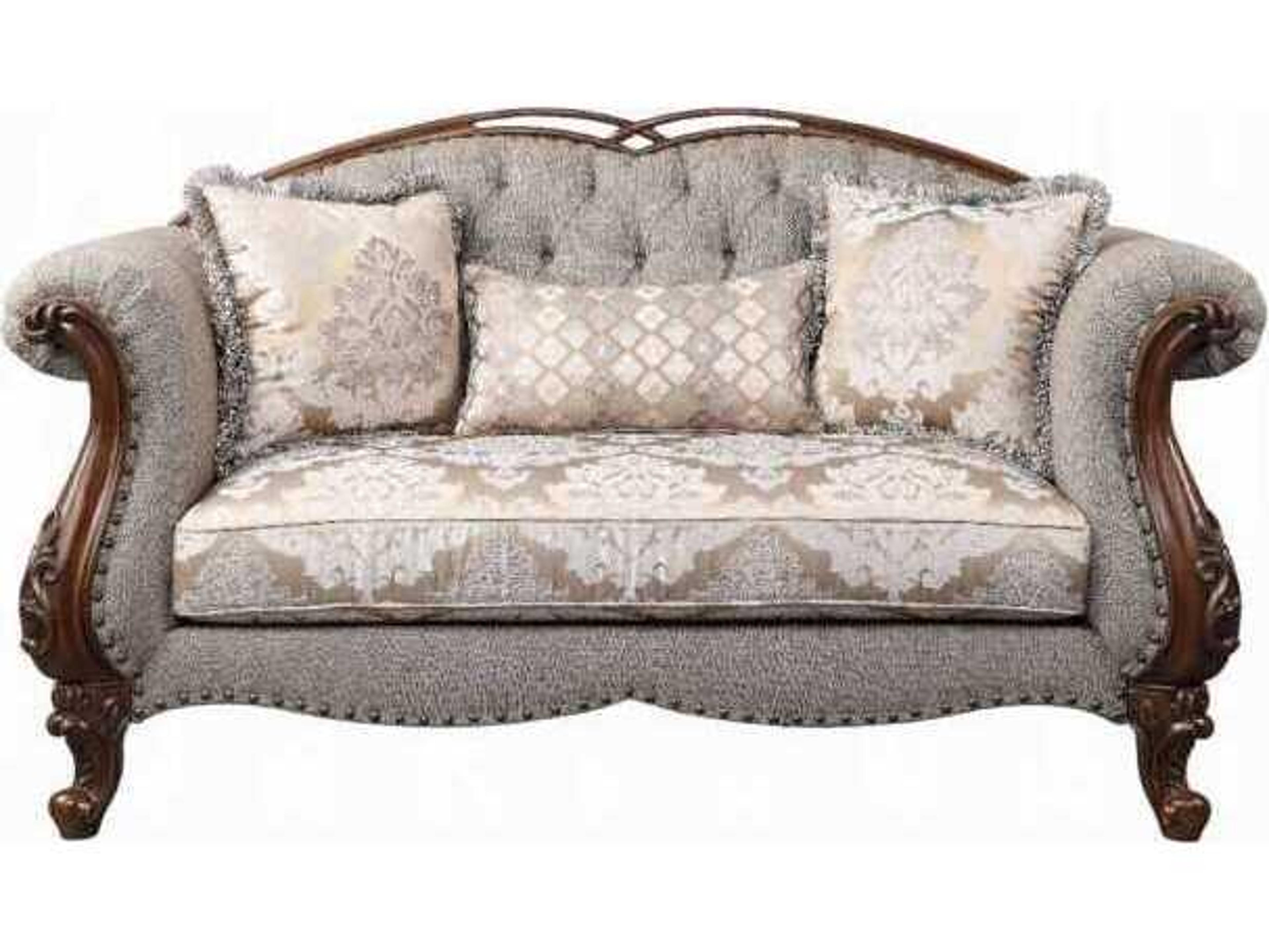 Acme Furniture Fabric Cherry Gray Upholstered Loveseat