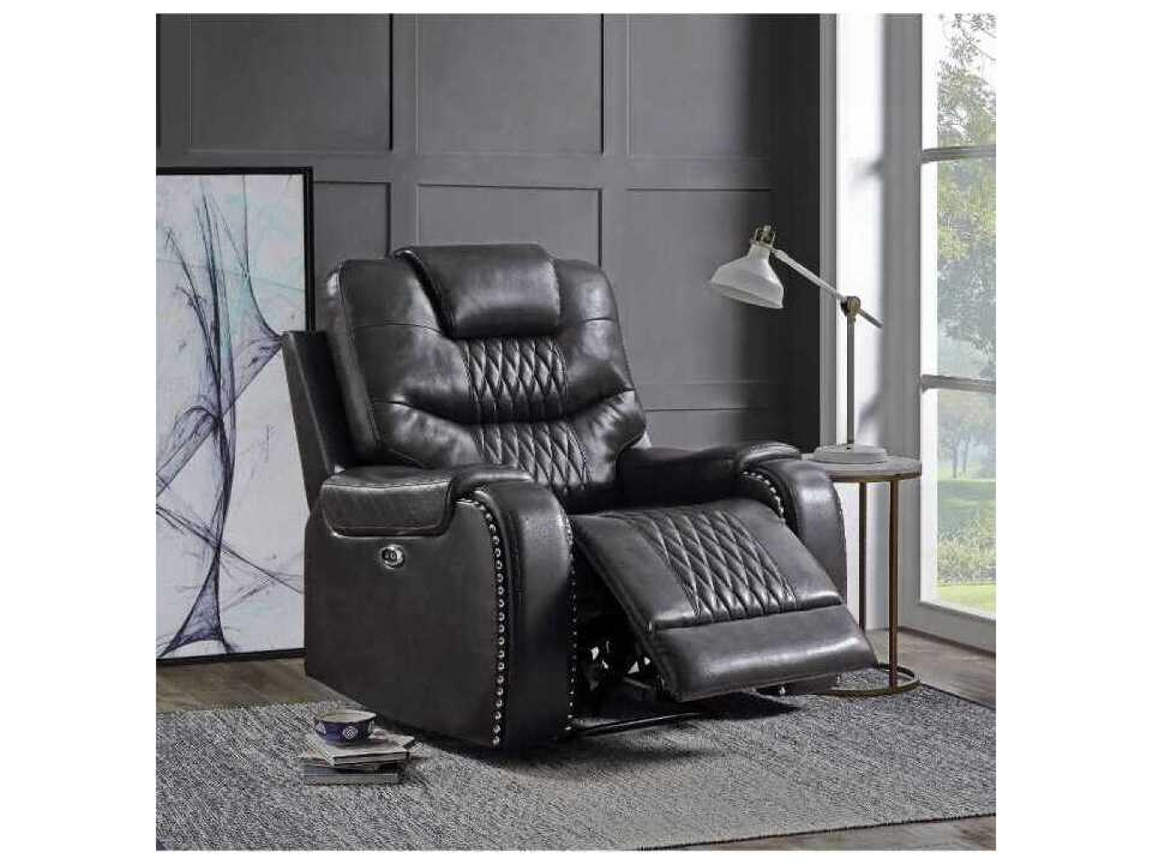 Acme Furniture Braylon Magnetite Synthetic Leather Gray Faux Recliner