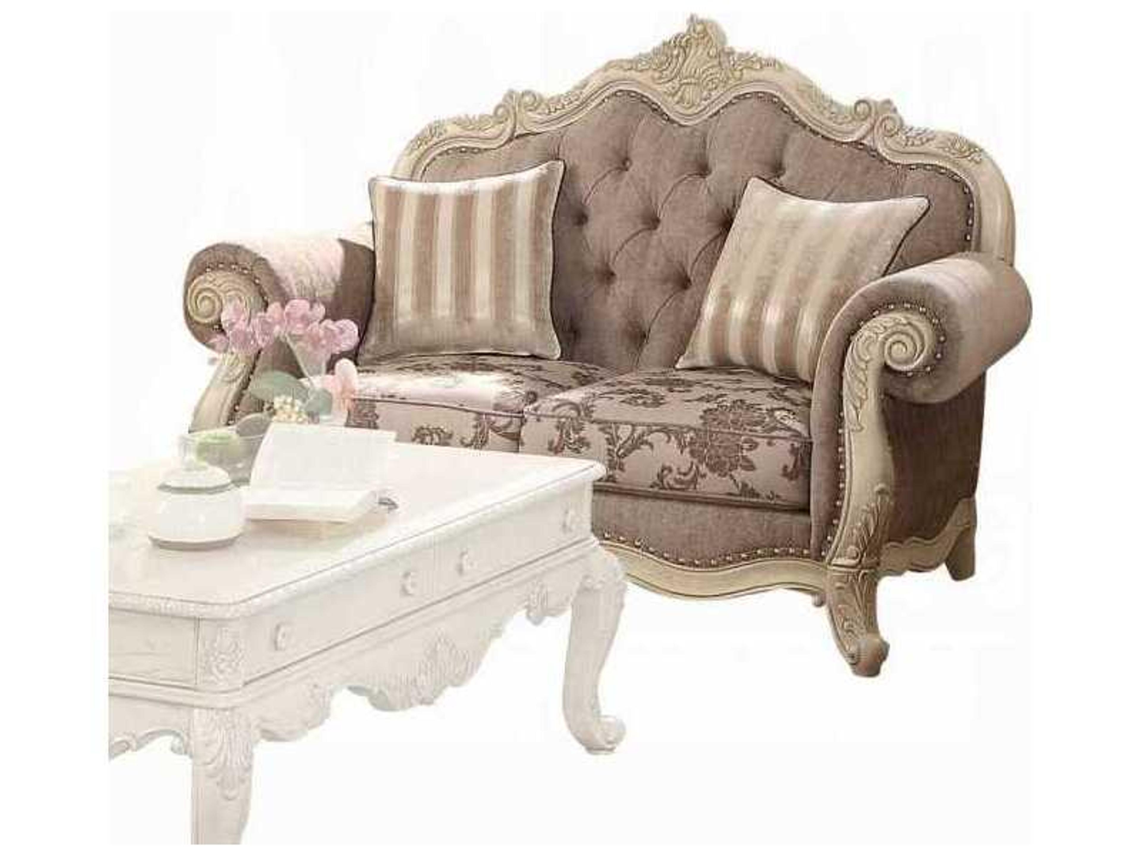 Ragenardus Gray Fabric Antique White Upholstered Loveseat