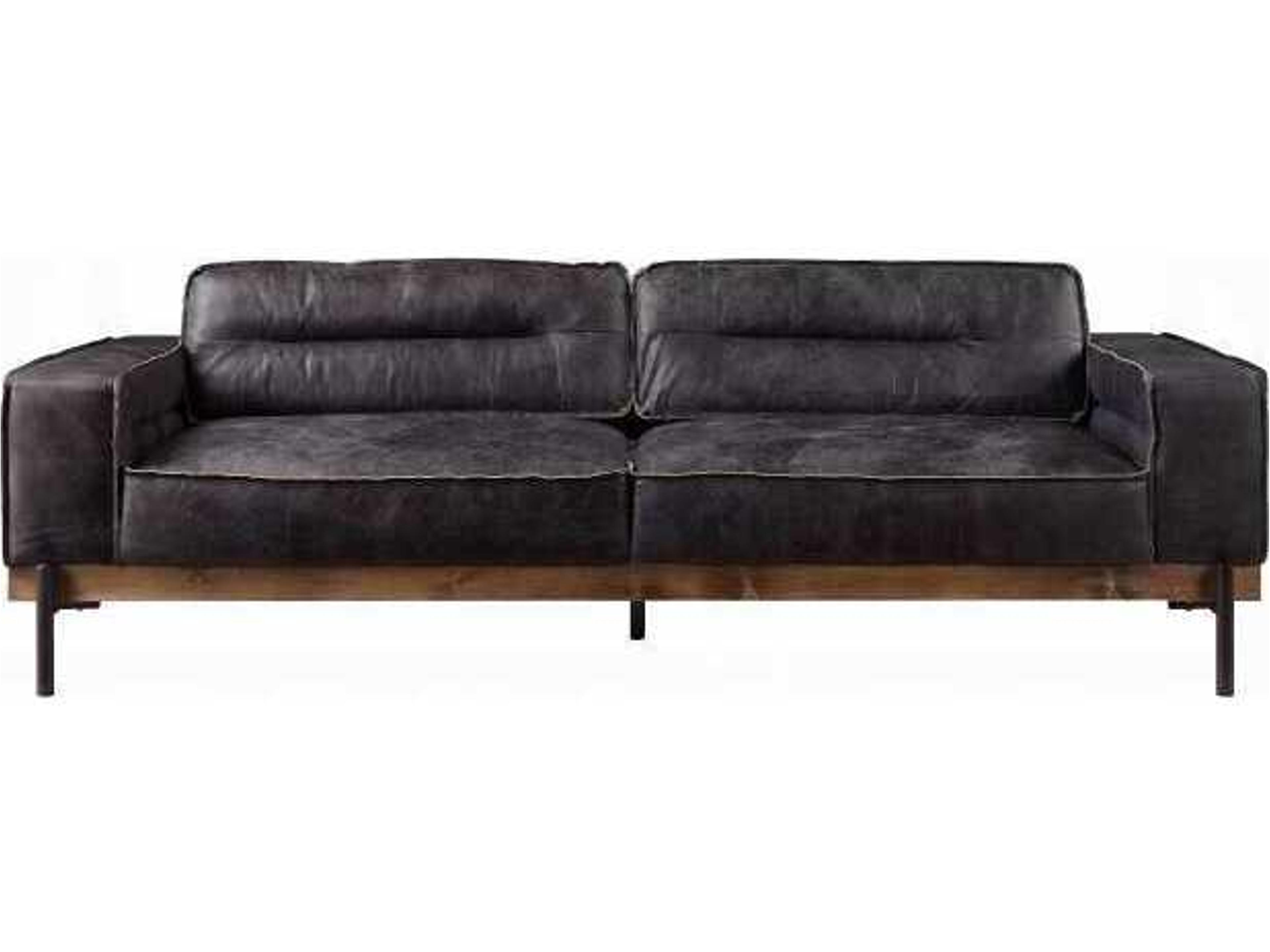 Acme Furniture Silchester Antique Ebony Black Leather Sofa