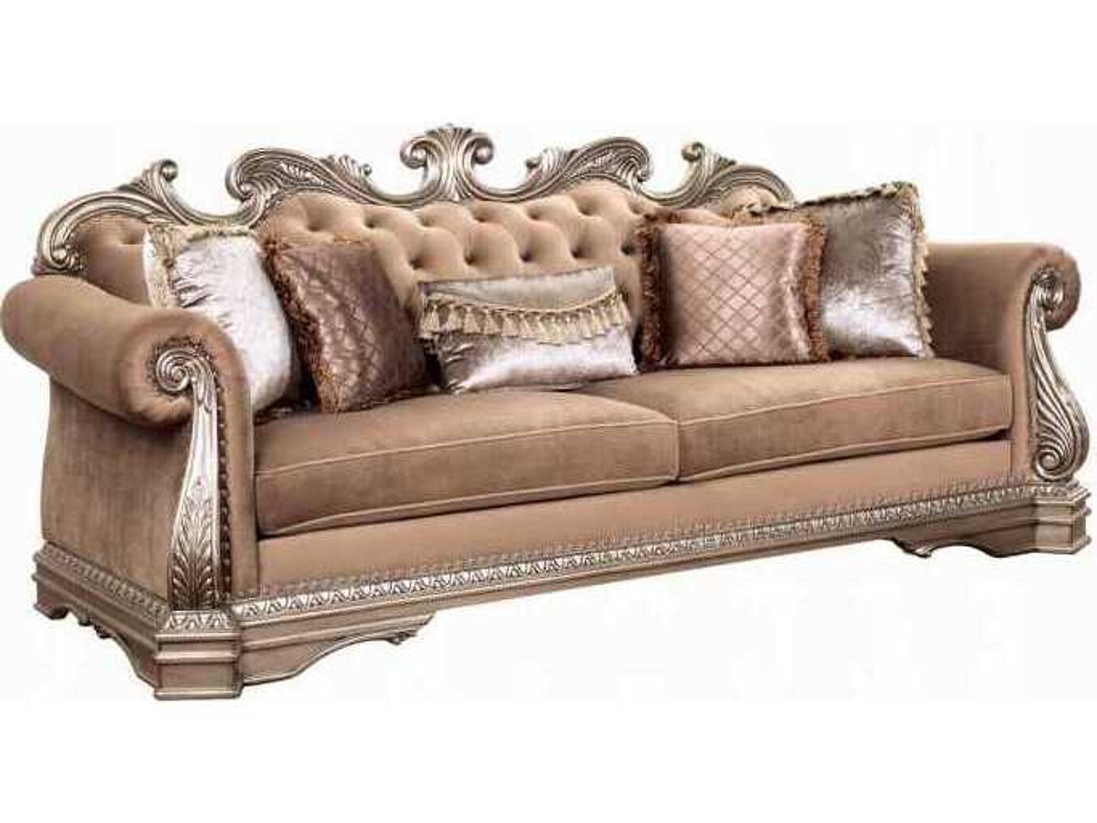 Northville Velvet Antique Silver Beige Upholstered Sofa
