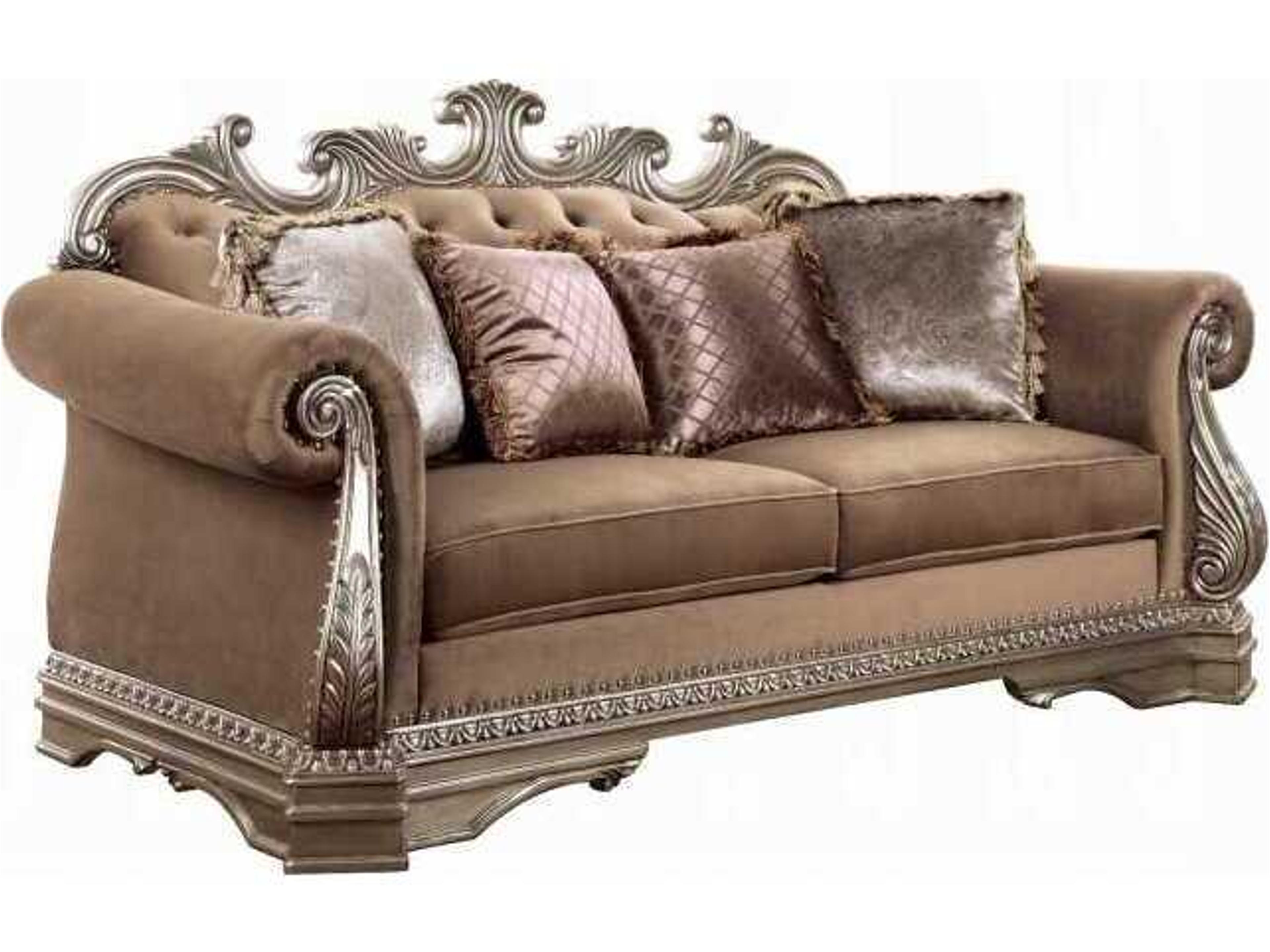 Northville Velvet Antique Silver Beige Upholstered Loveseat