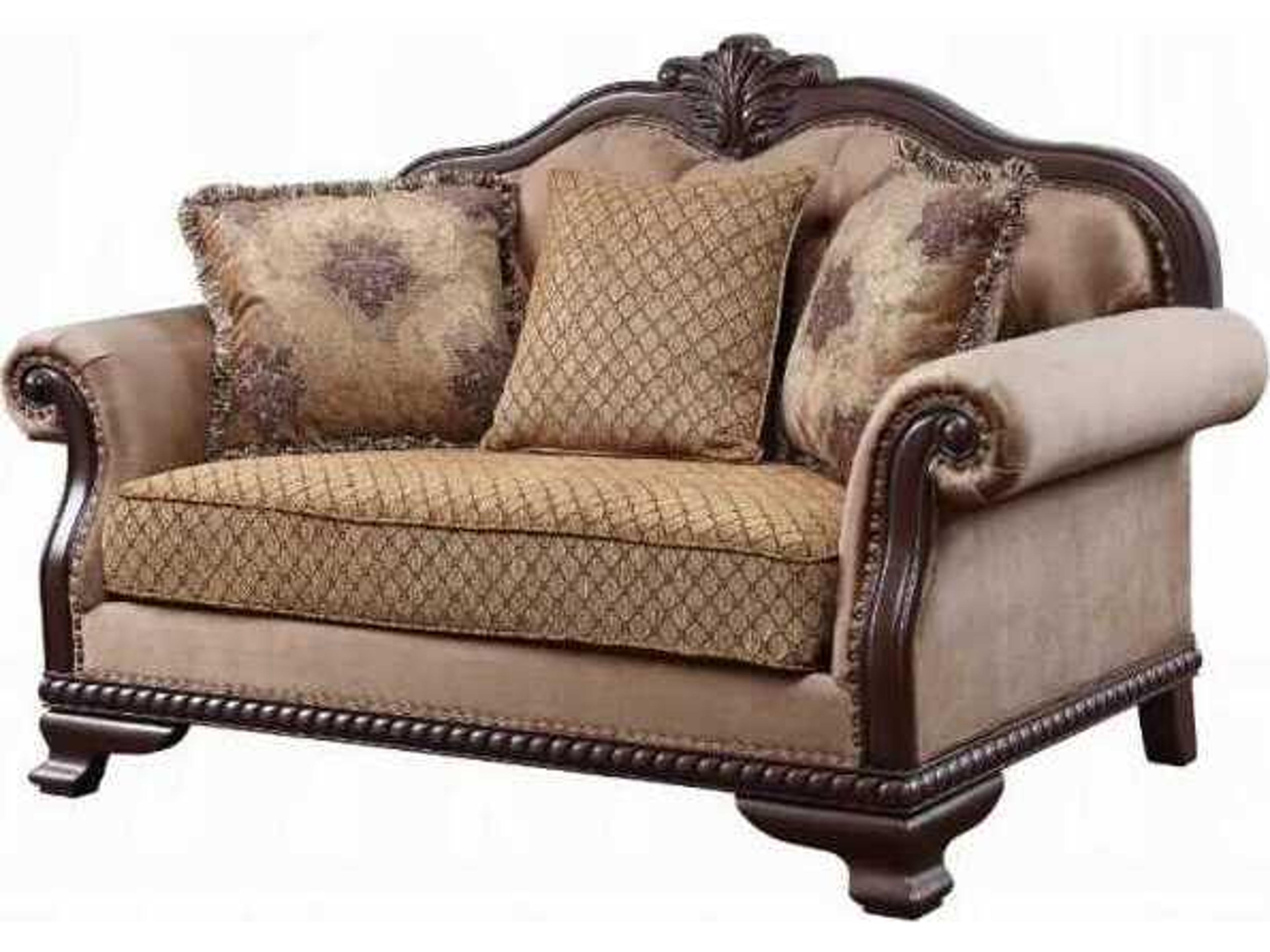 Chateau De Ville Fabric Espresso Tan Upholstered Loveseat
