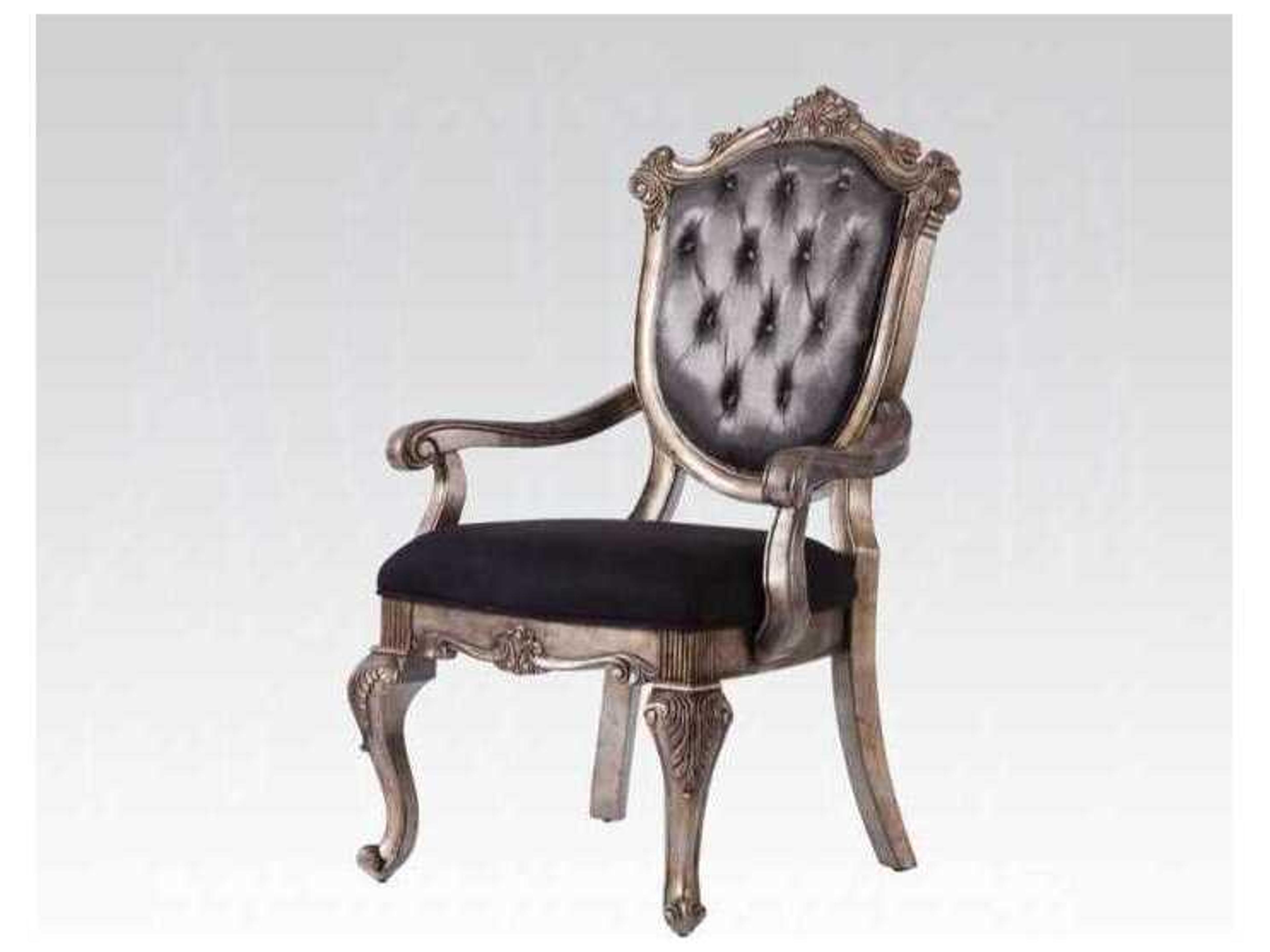 Chantelle Poplar Wood Gray Upholstered Arm Dining Chair Set of 2