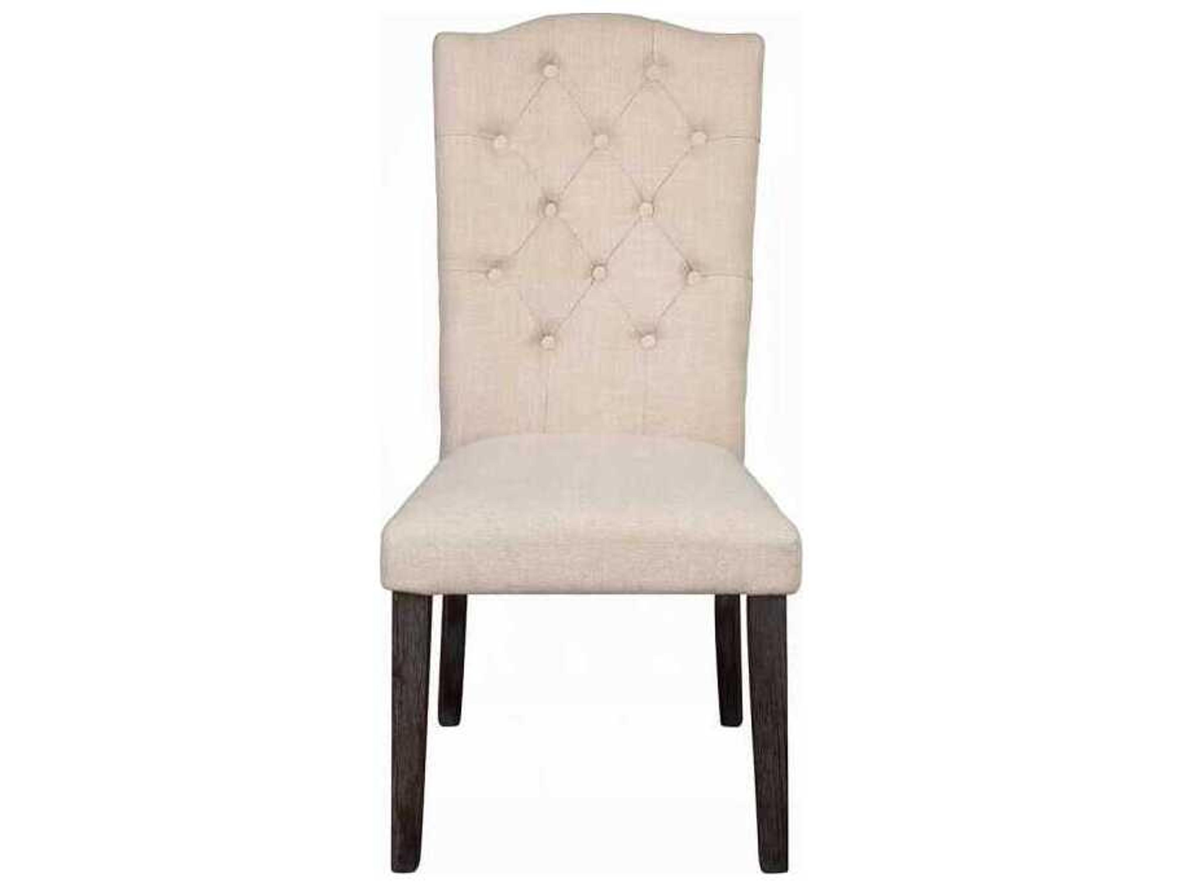 Acme Furniture Gerardo Solid Wood Beige Upholstered Armless Dining Chair Set of 2