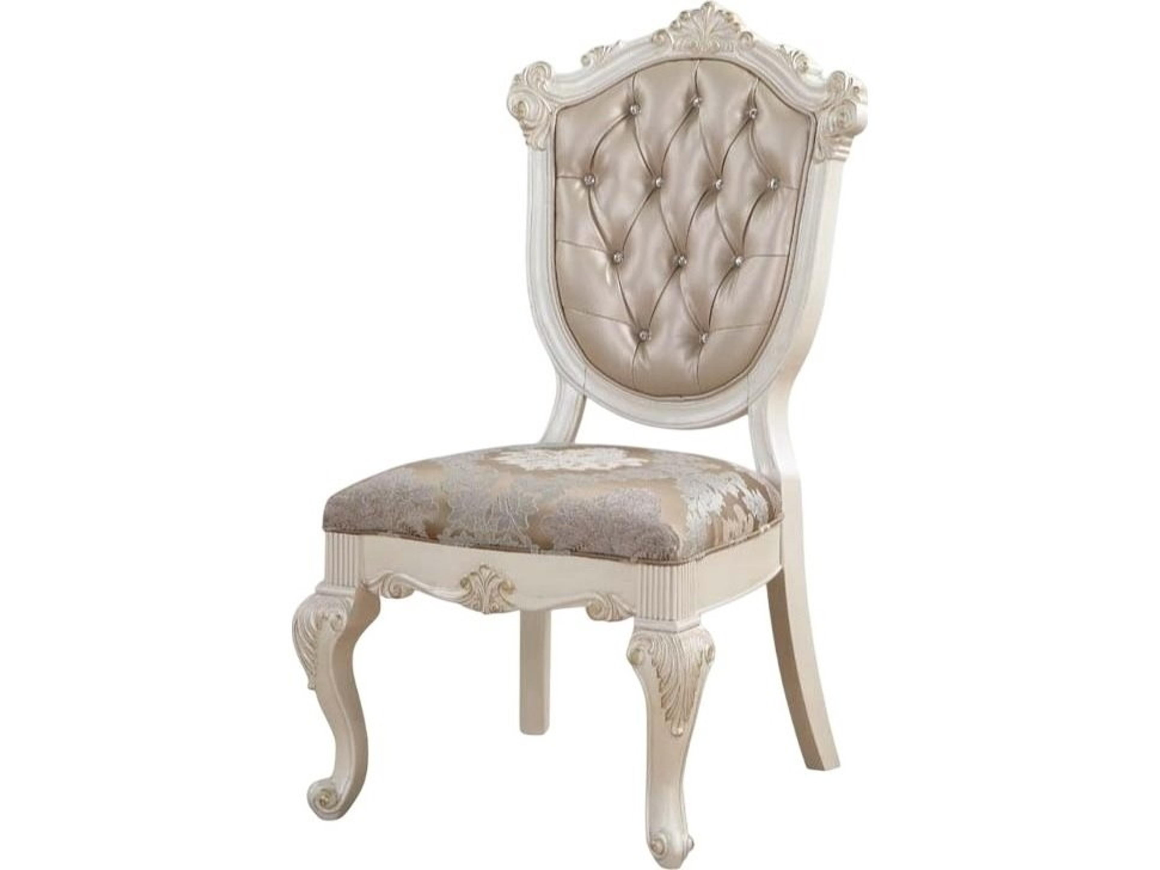 Chantelle Poplar Wood White Upholstered Armless Dining Chair Set of 2