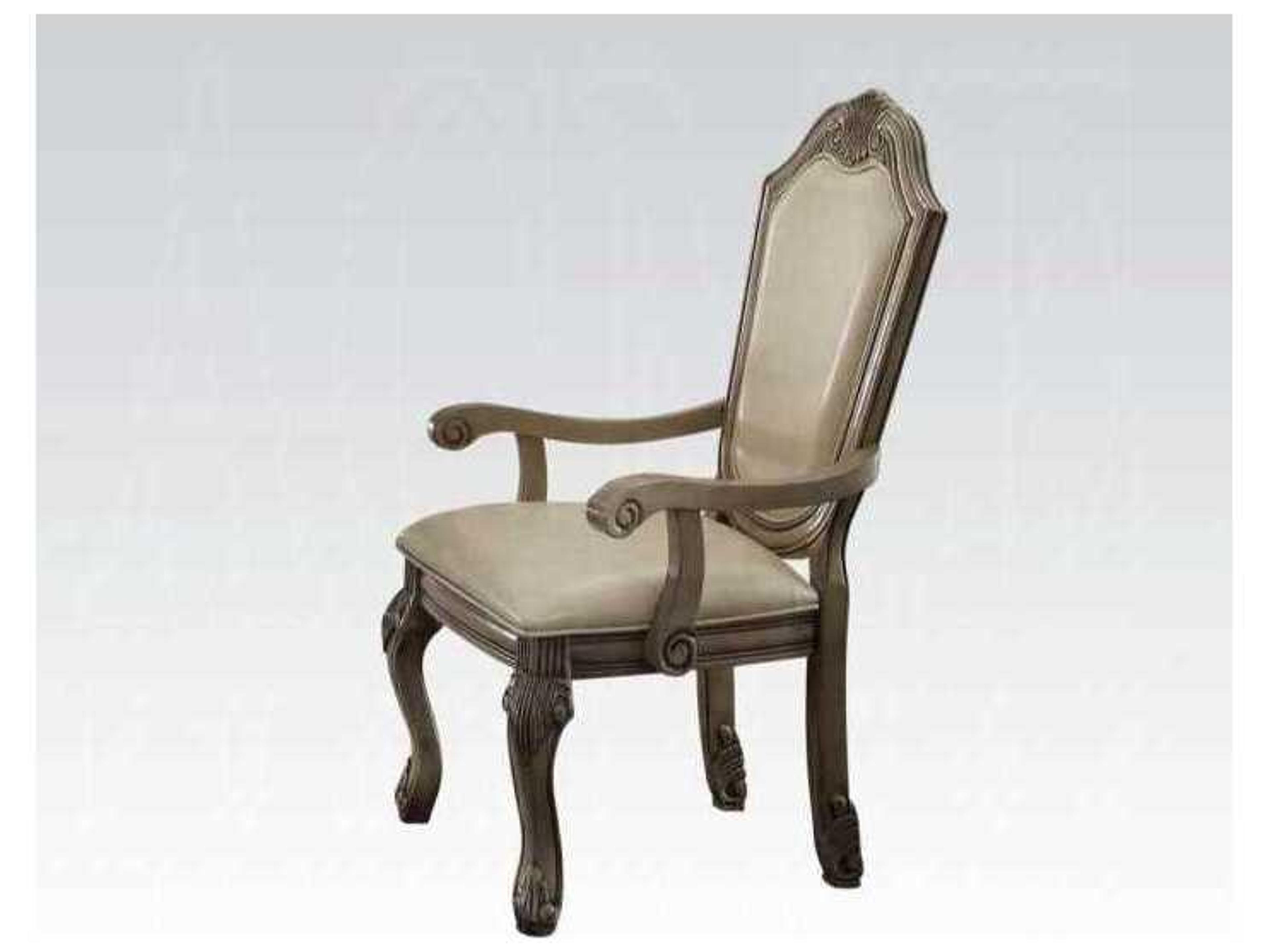 Chateau De Ville Upholstered Dining Armchair in Antique White with Black Synthetic Leather