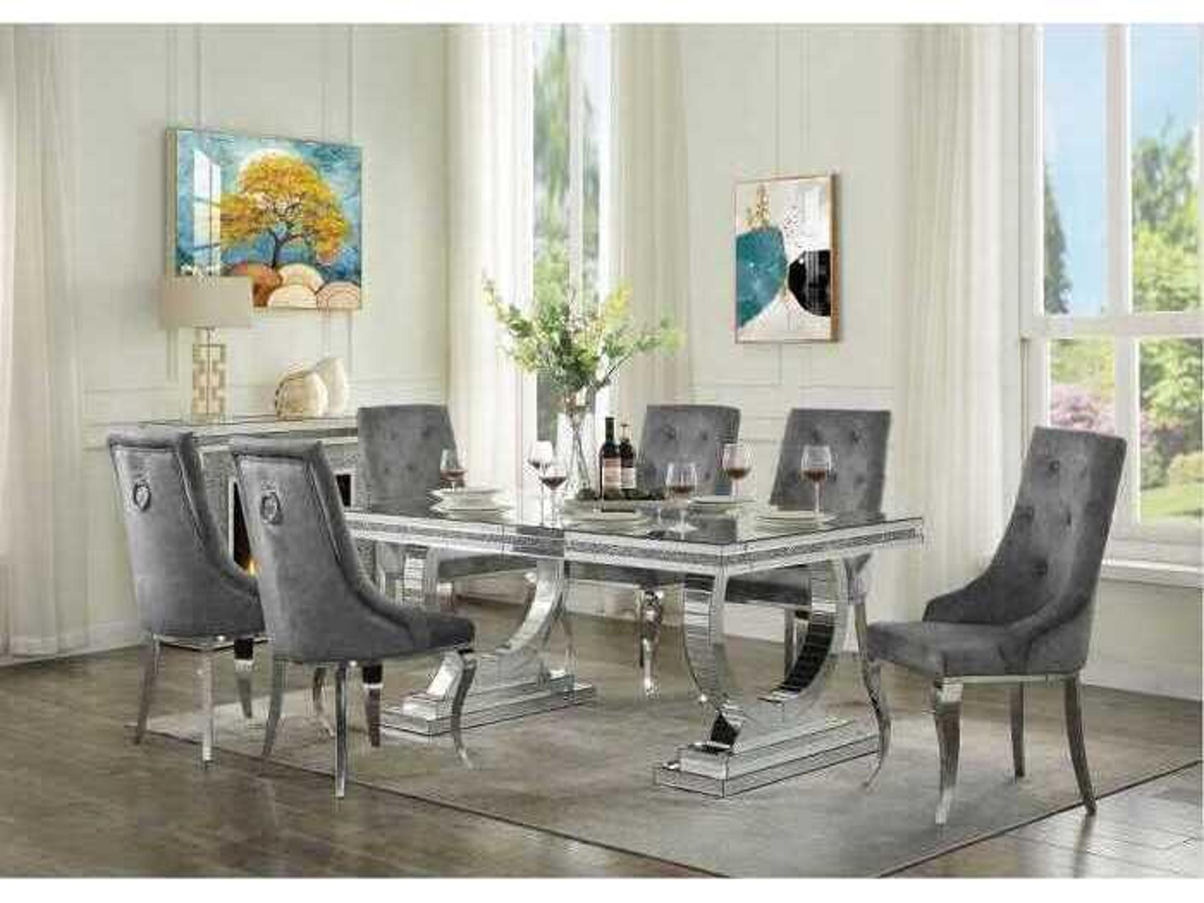 Acme Furniture Dekel Gray Upholstered Armless Dining Chair Set of 2