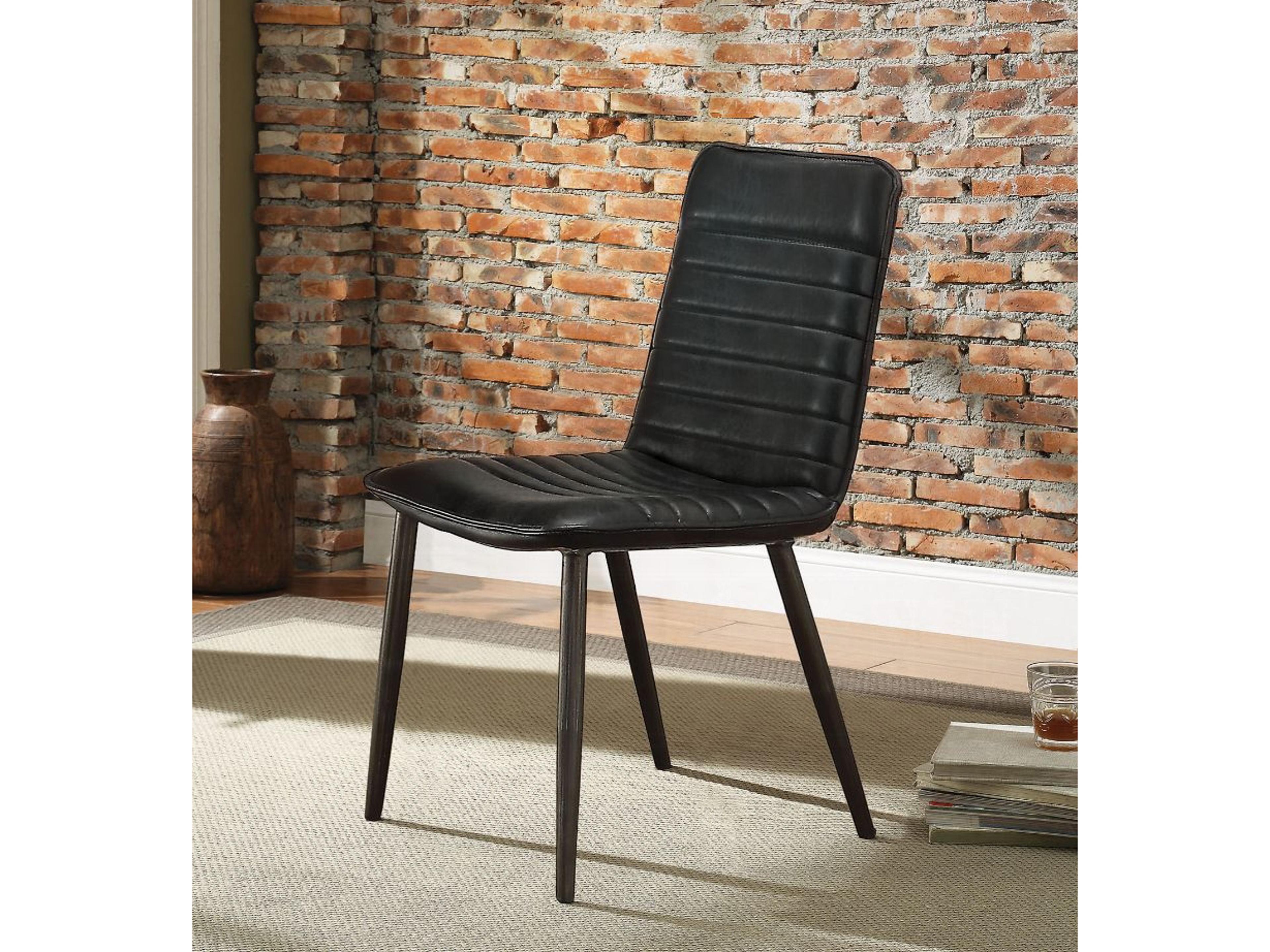 Acme Furniture Plywood Black Leather Armless Dining Chair Set of 2