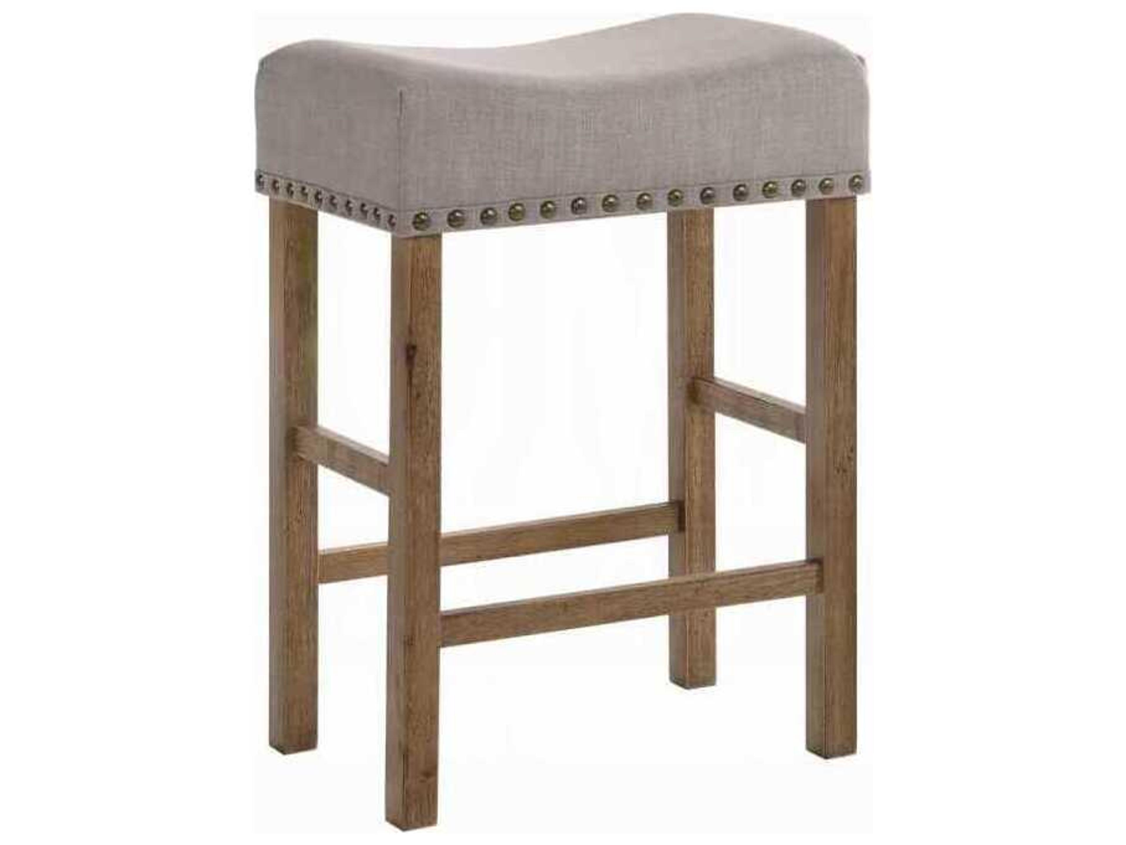 Marta Tan Linen Weathered Oak Upholstered Rubberwood Counter Stool