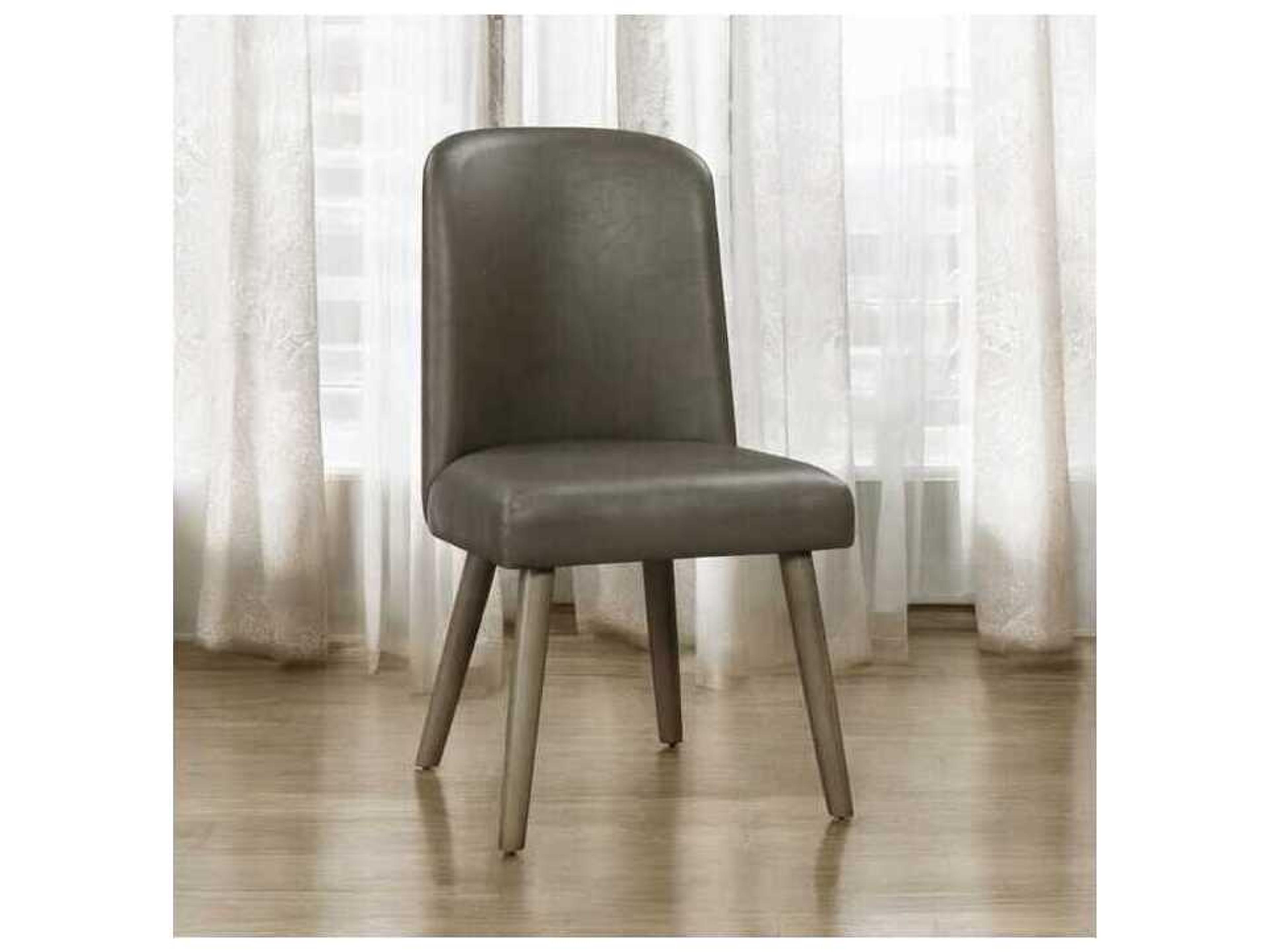 Acme Furniture Waylon Acacia Wood Gray Faux Leather Armless Dining Chair Set of 2