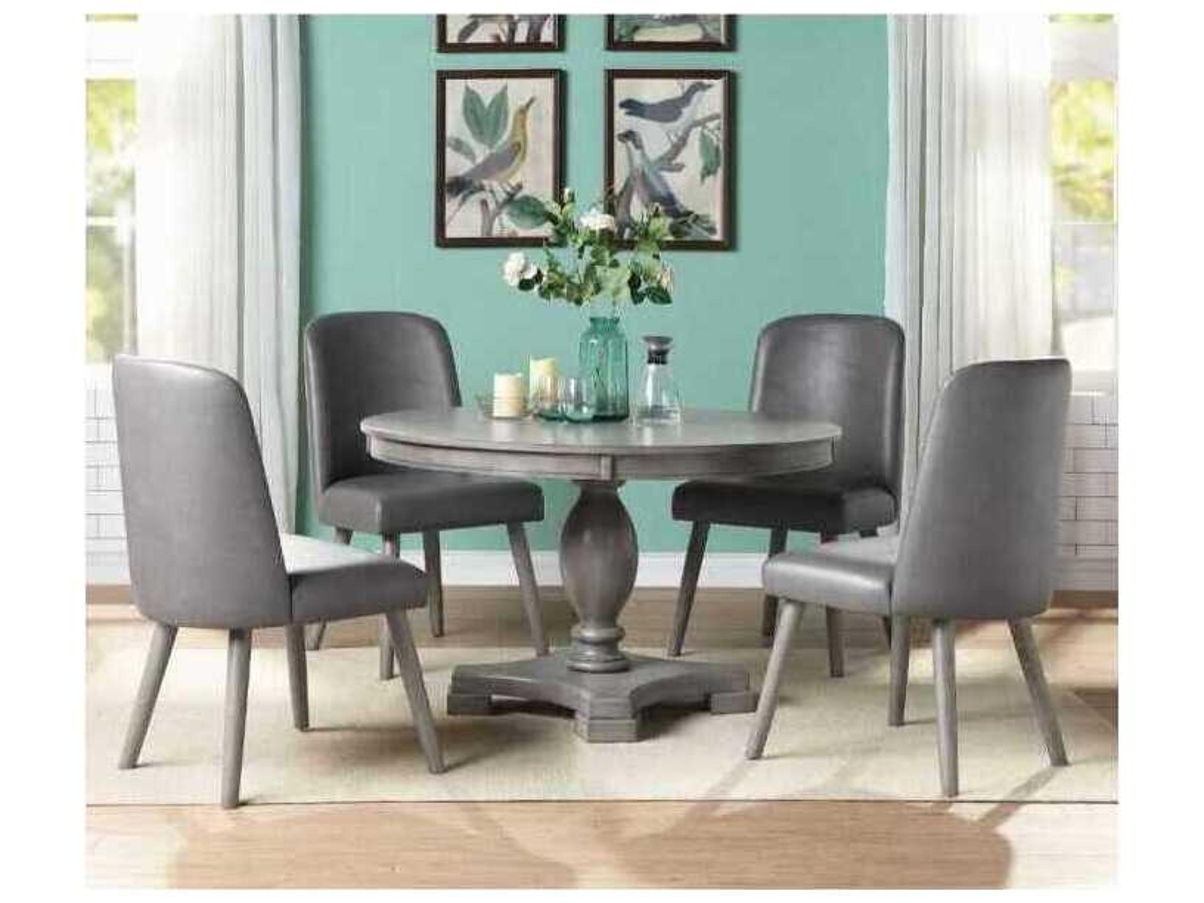 Acme Furniture Waylon Round Wood Gray Oak Dining Table