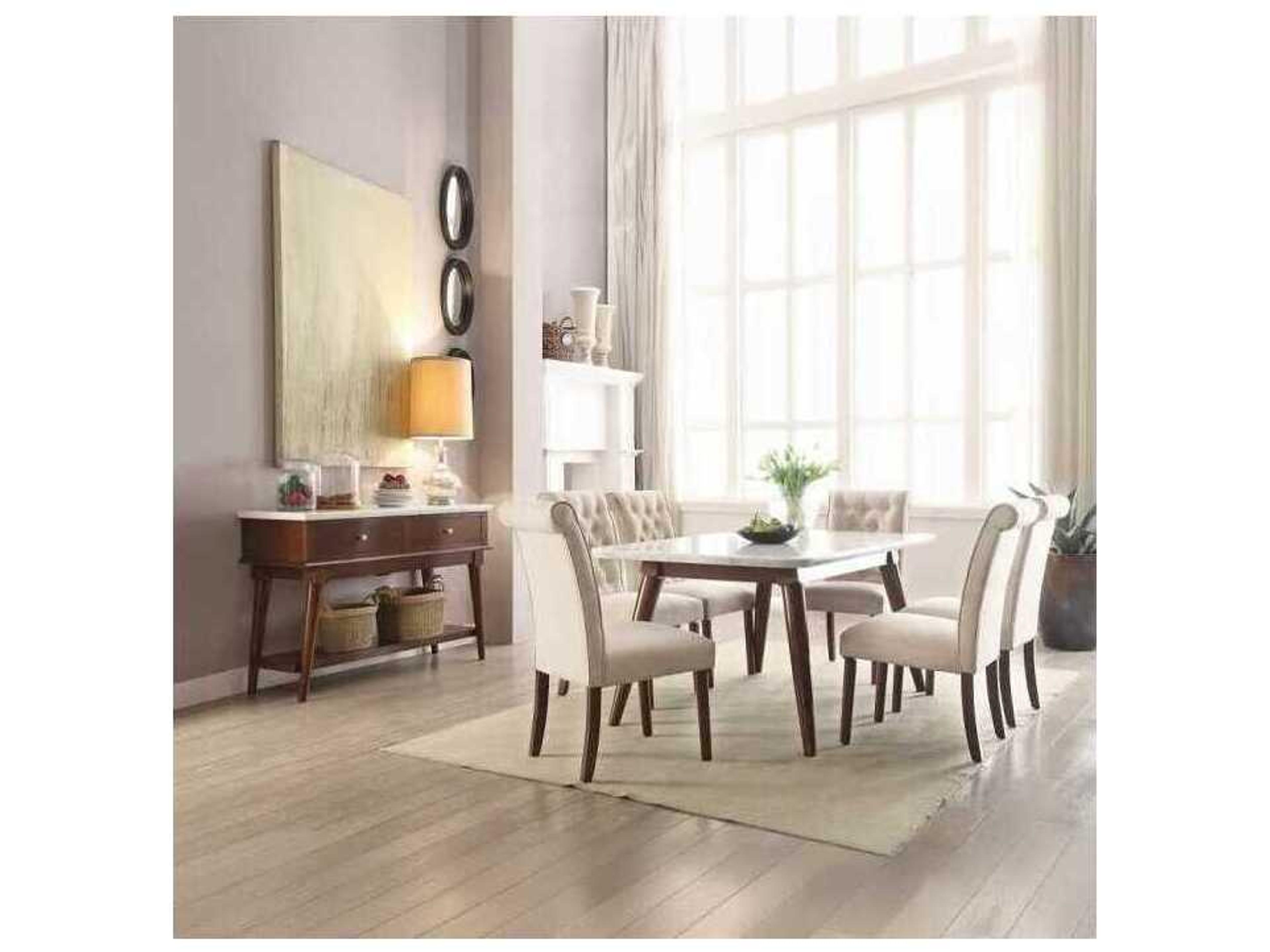 Acme Furniture Beige Upholstered Armless Dining Chair Set of 2