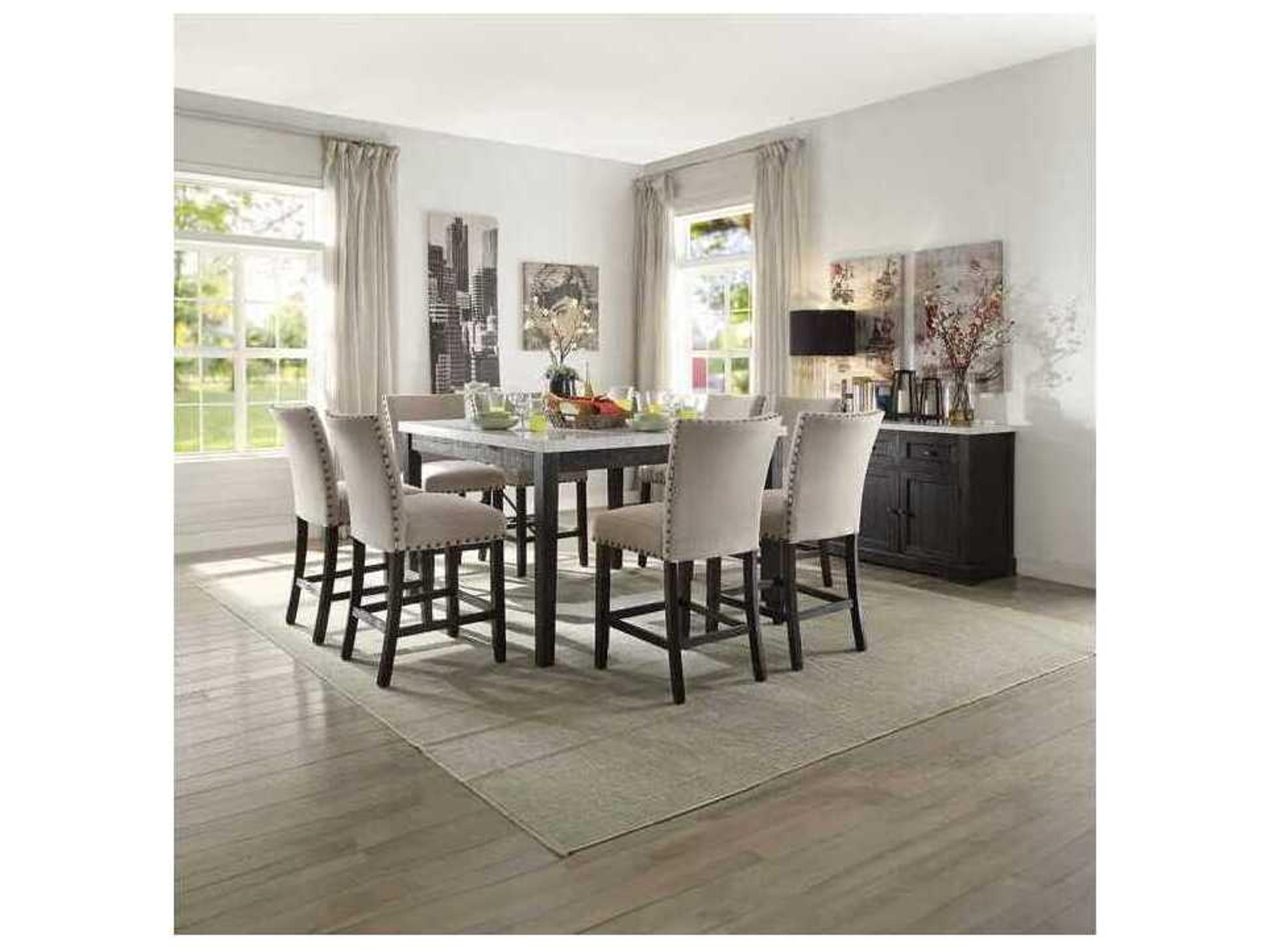 Acme Furniture Nolan Linen Salvage Dark Oak Upholstered Rubberwood Counter Stool