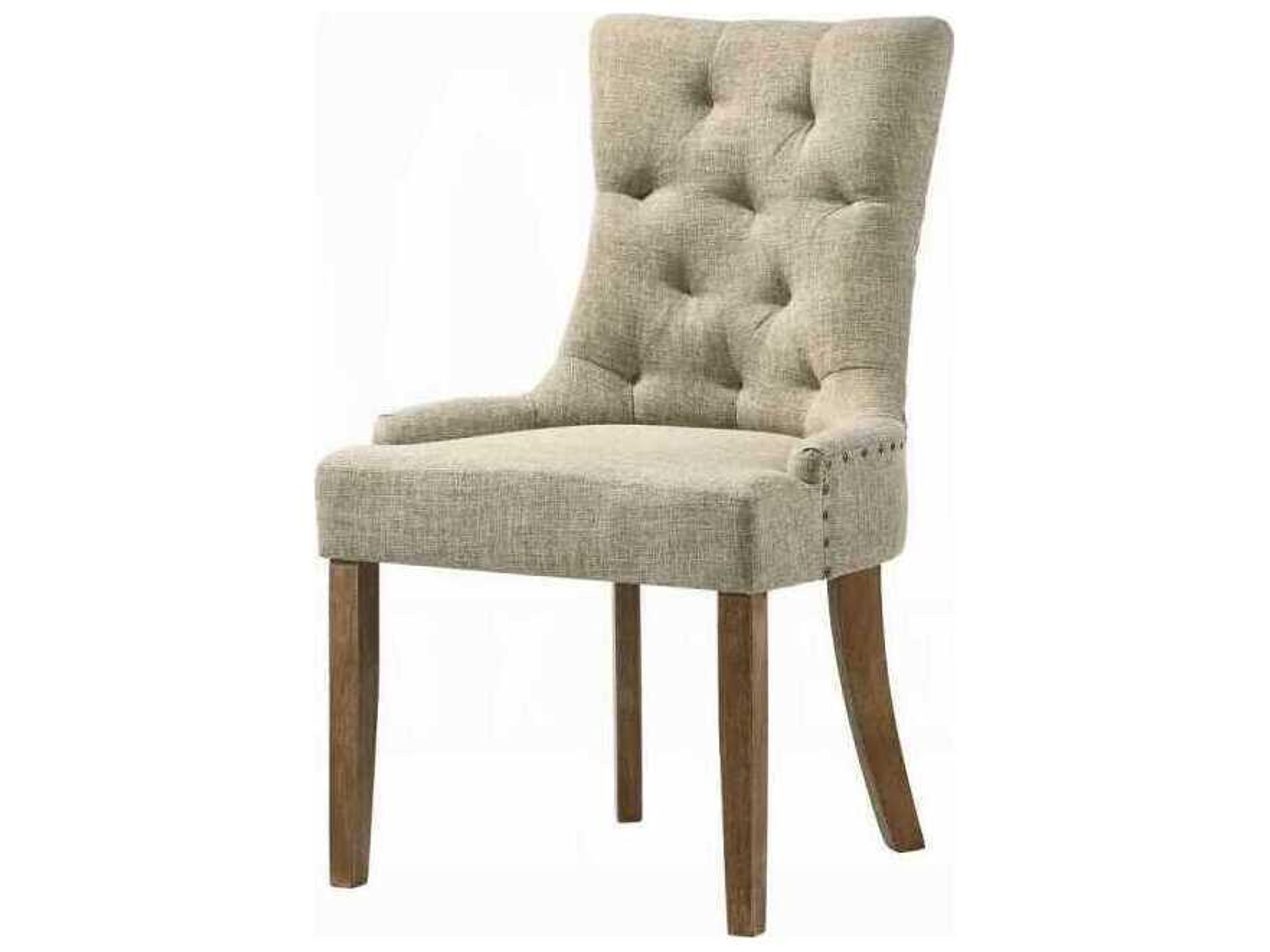 Rubberwood Beige Upholstered Armless Dining Chair Set of 2