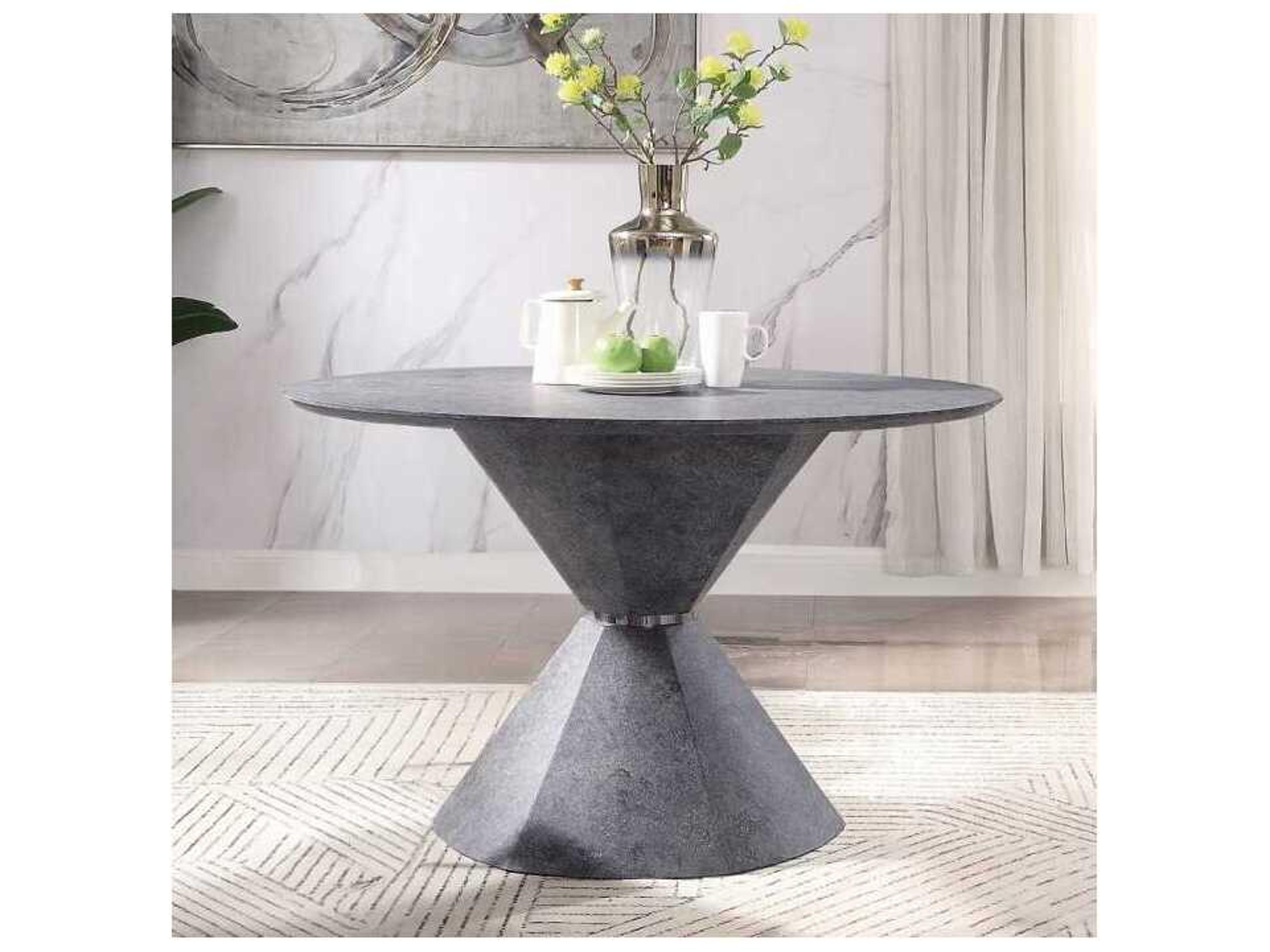 Acme Furniture Ansonia Round Faux Cement Concrete Dining Table