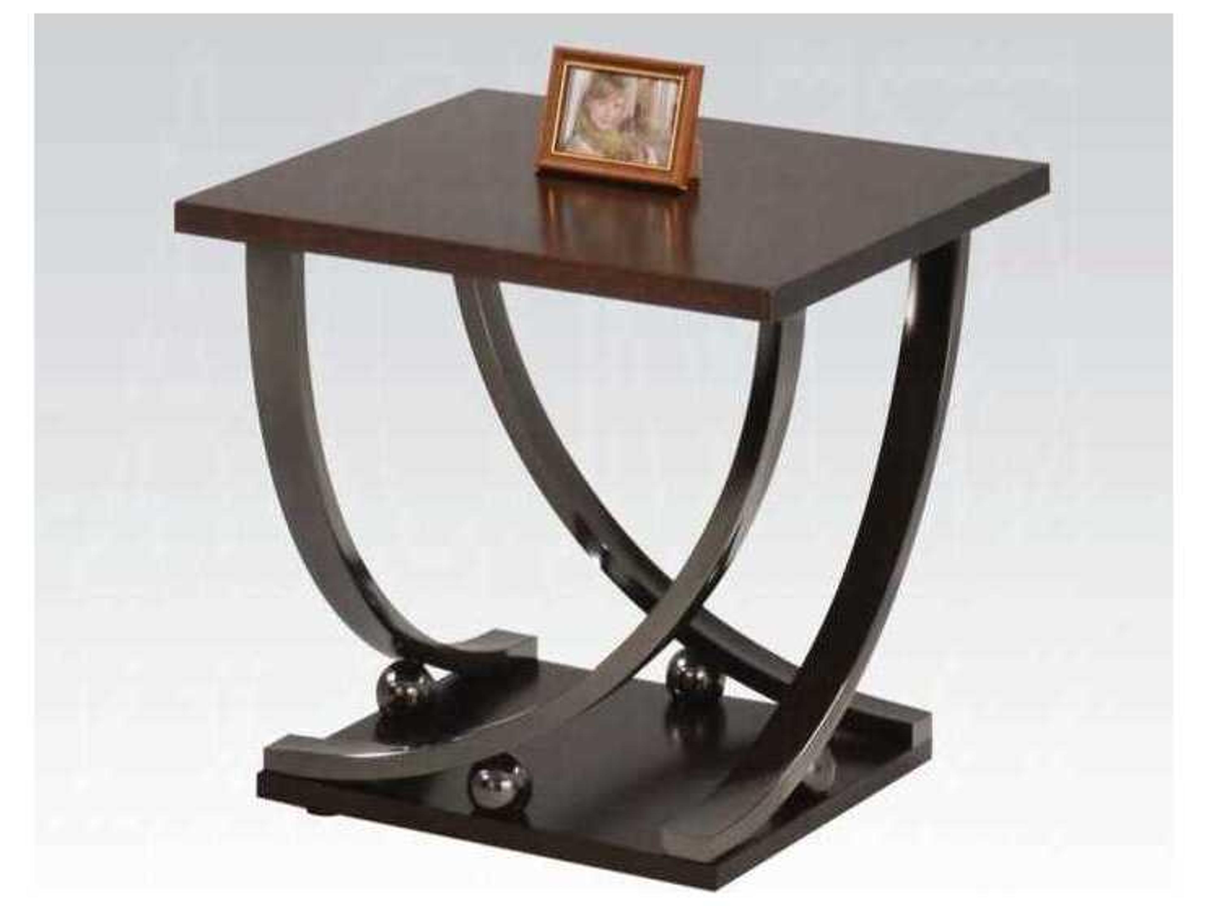 Square Wood Black Nickel End Table