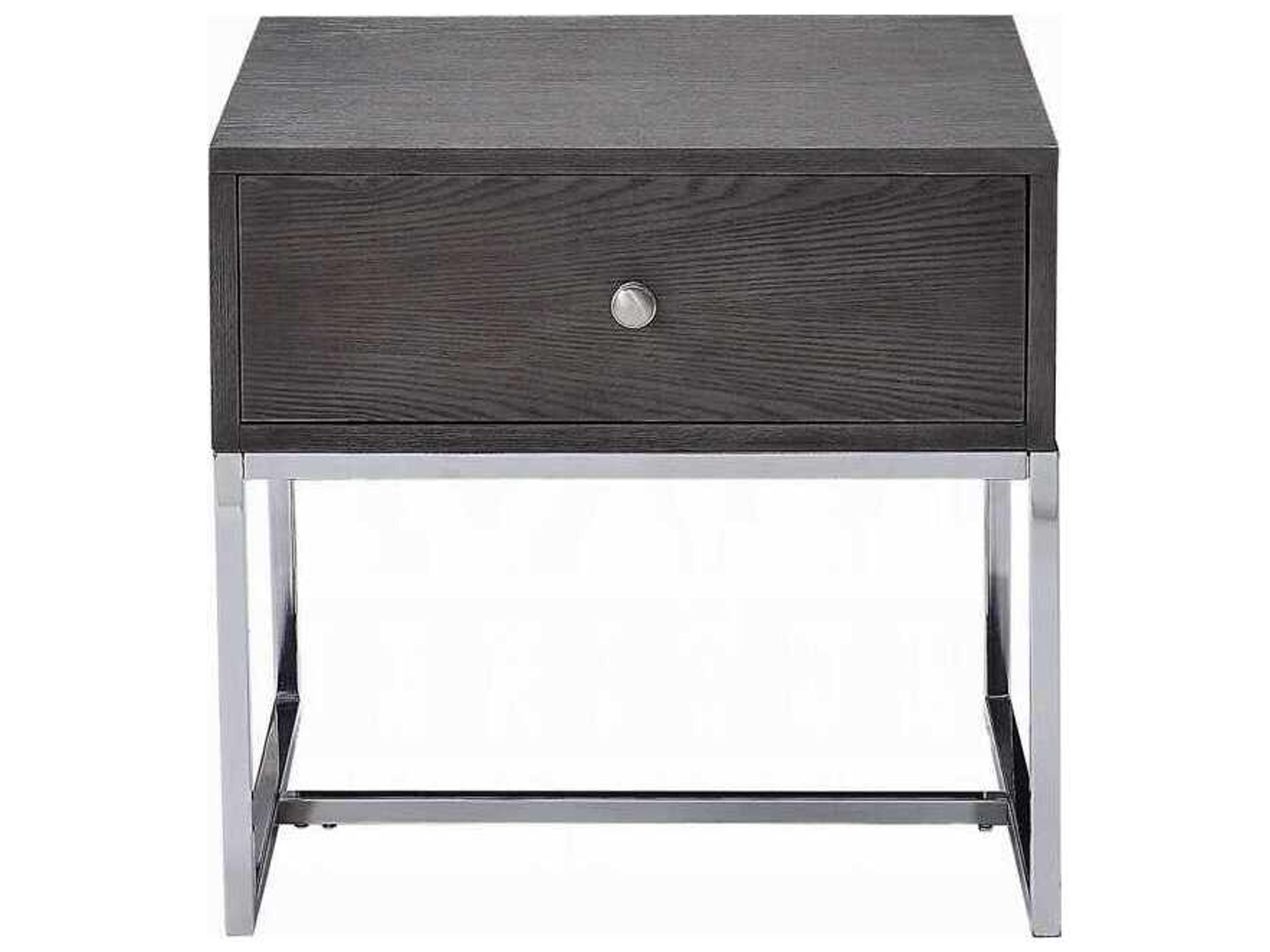 Acme Furniture Iban Square Wood Gray Oak Chrome End Table