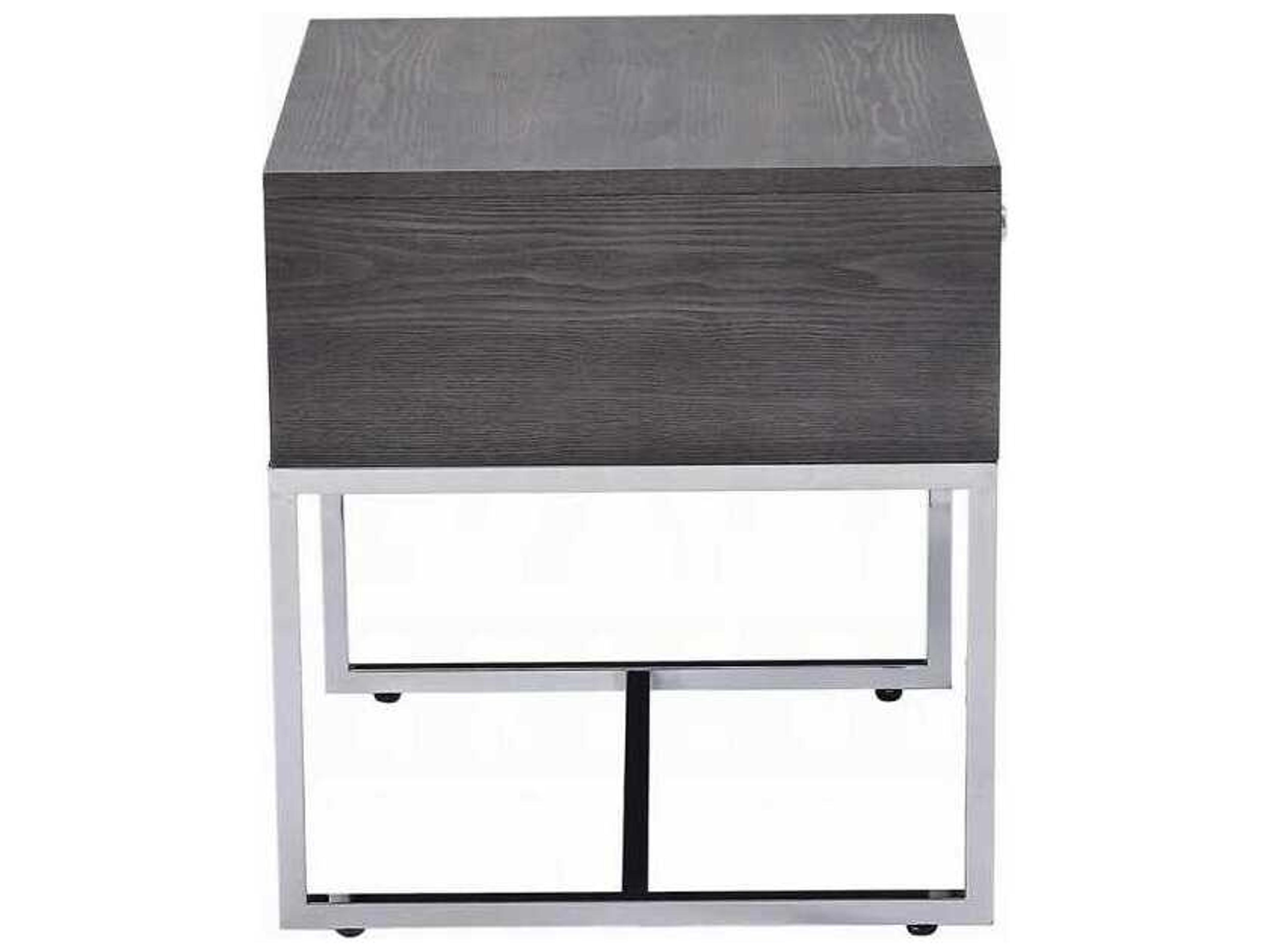 Acme Furniture Iban Square Wood Gray Oak Chrome End Table