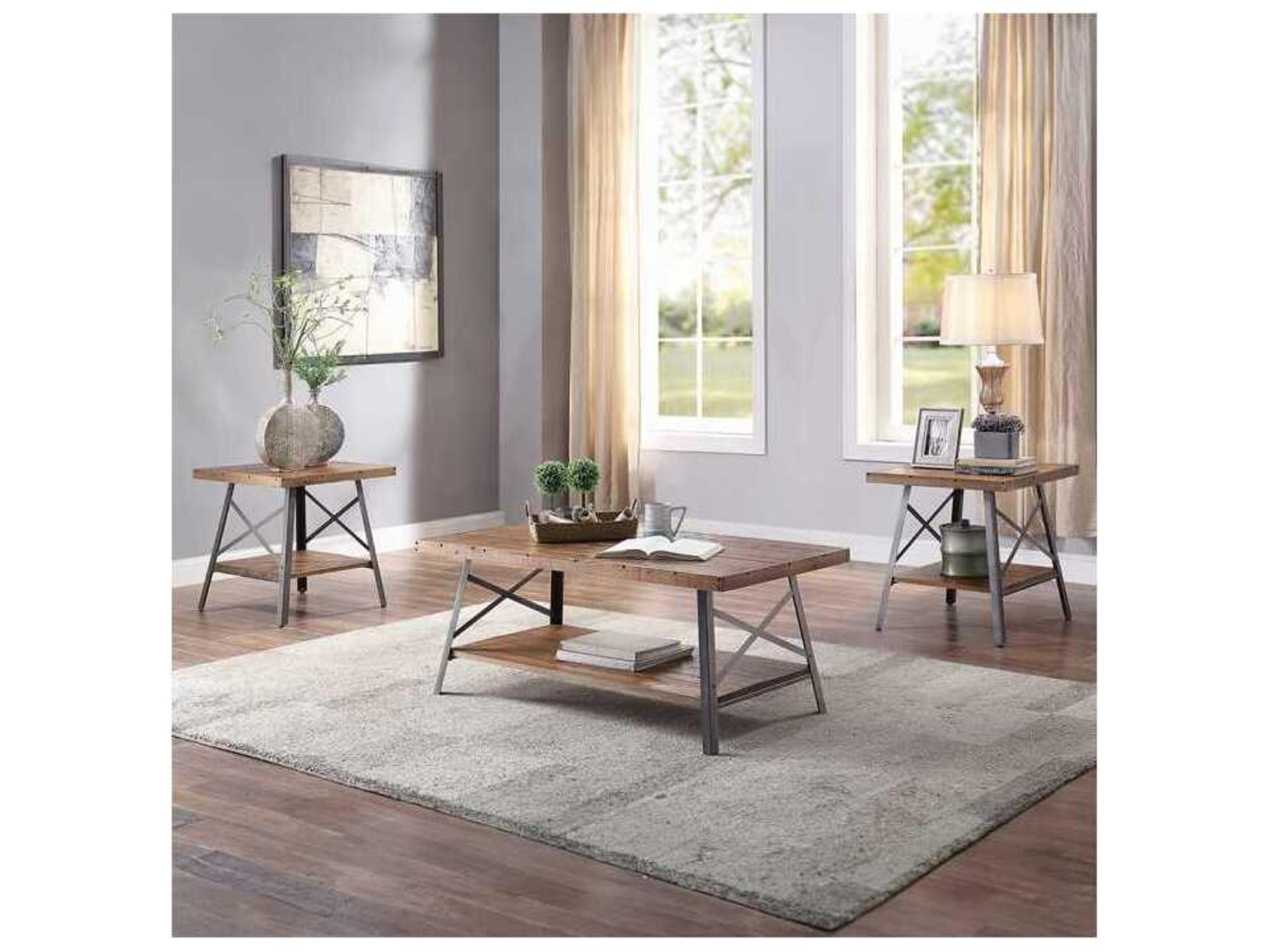 Acme Furniture Ikram Rectangular Wood Weathered Oak Sandy Black Coffee Table